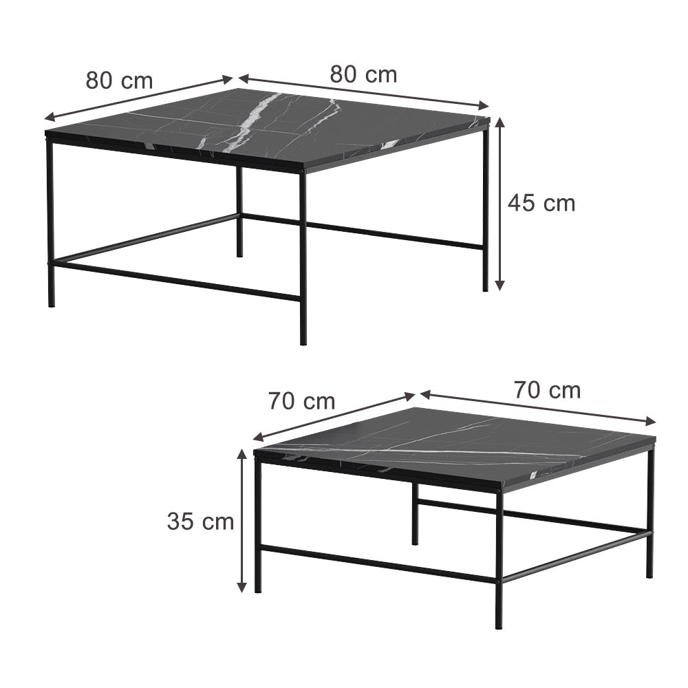 Vicco Set de tables basses Ramio, Marbre noir, 80x80cm 2 pièces - 2