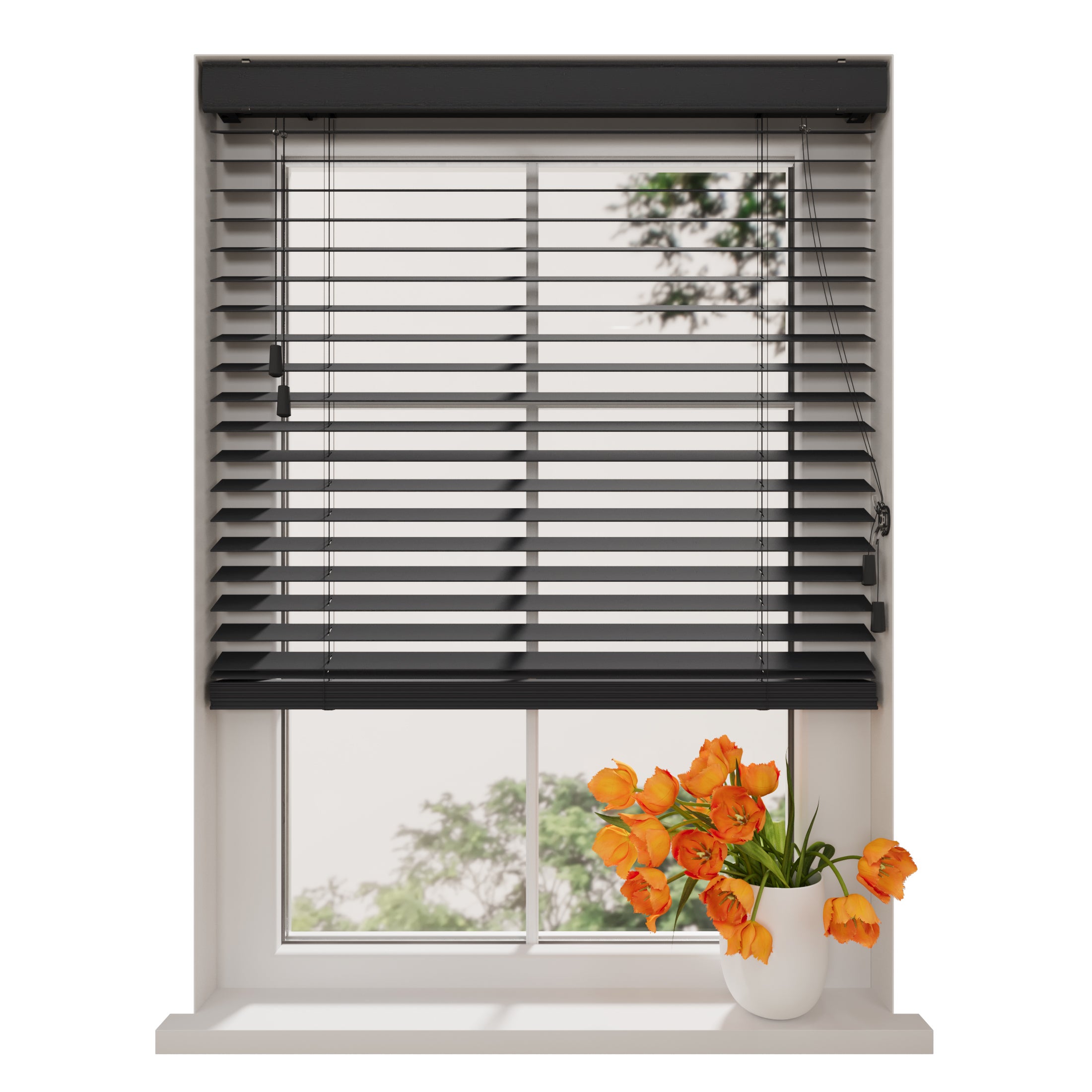 Radeco® Store Vénitien en Bois Essence 50 x 130 cm (LxH) - 50 mm - Noir - Tailles de 50 à 250 cm de large - 9