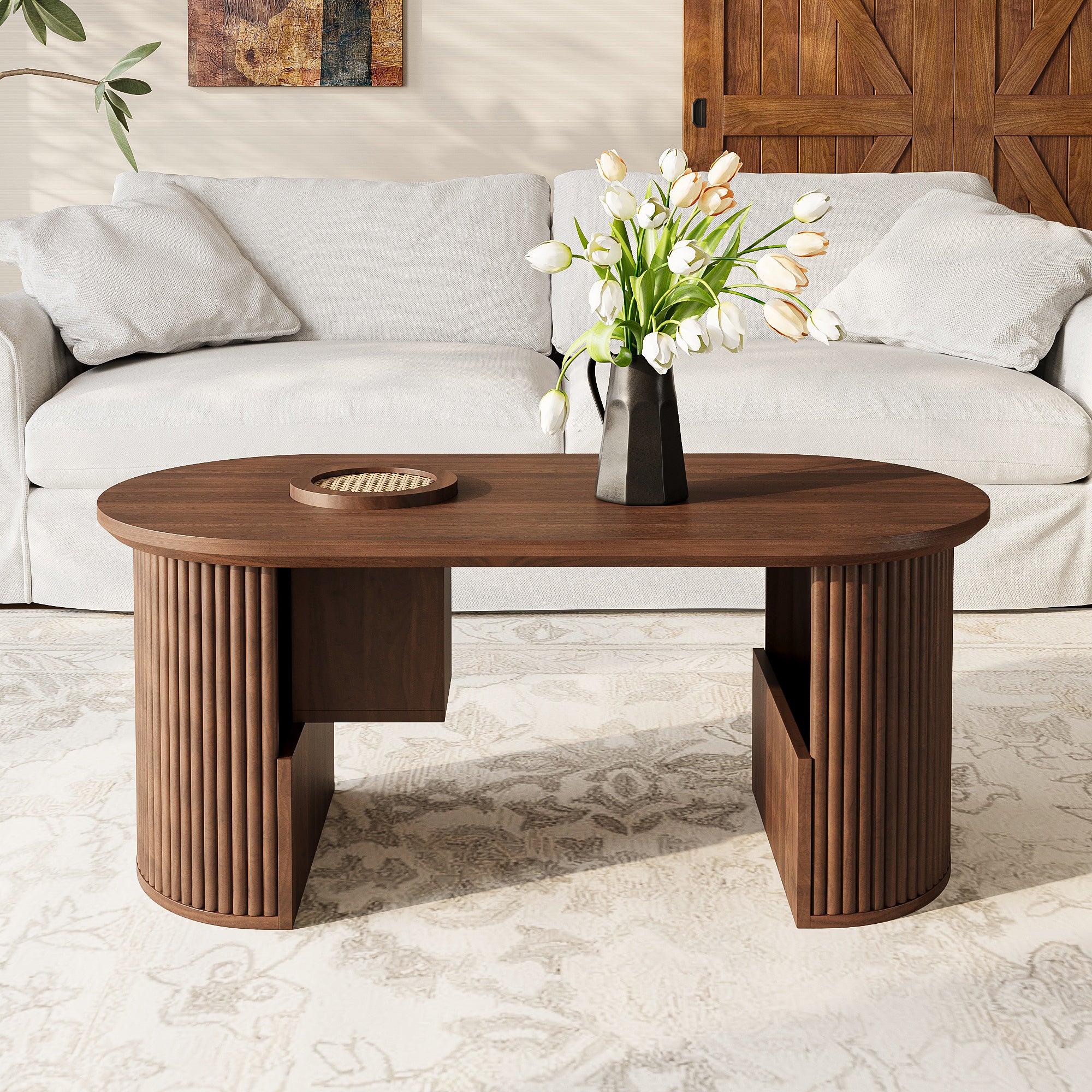 Table basse moderne avec espace de rangement - 100 x 50 x 46.5 cm - MDF - Noyer - 4