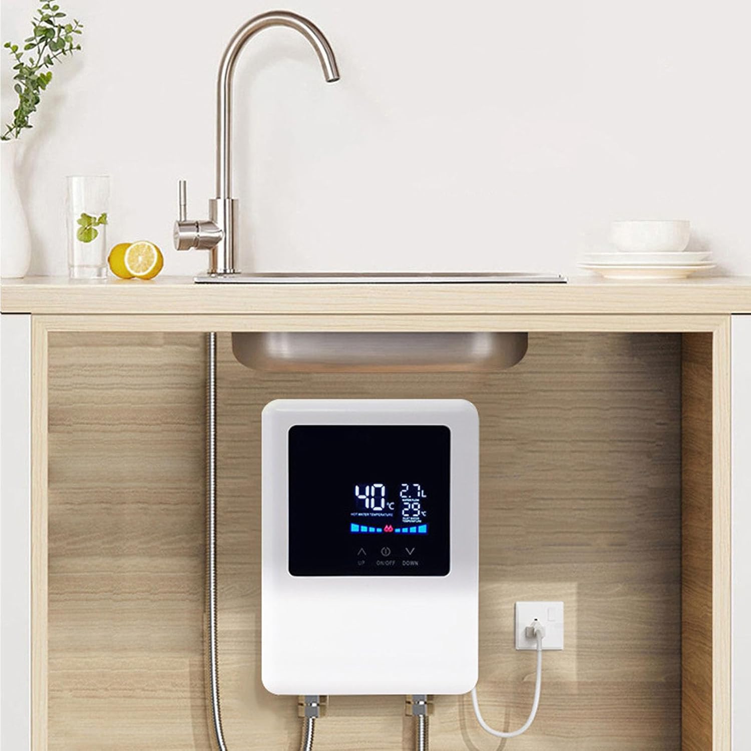 Chauffe-eau instantané de cuisine, automatique, électrique, mural, portable, en plastique, certifié CE, 5500W, pour usage domestique et hôtelier Chauffe-eau instantané de cuisine, automatique, électrique, mural, portable, en plastique, certifié CE, 5500W, pour usage domestique et hôtelier