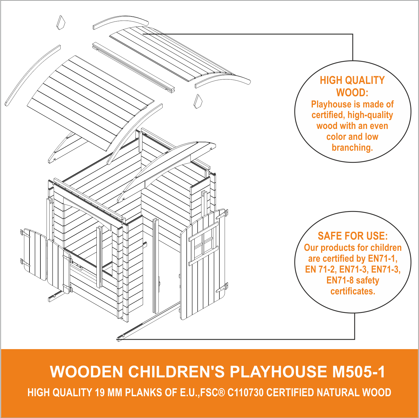 Casetta legno per bambini - L112xL146xA145cm/ 1,1m2 - Casetta da gioco da esterno -Casetta da giardino Timbela M505-1 - 6