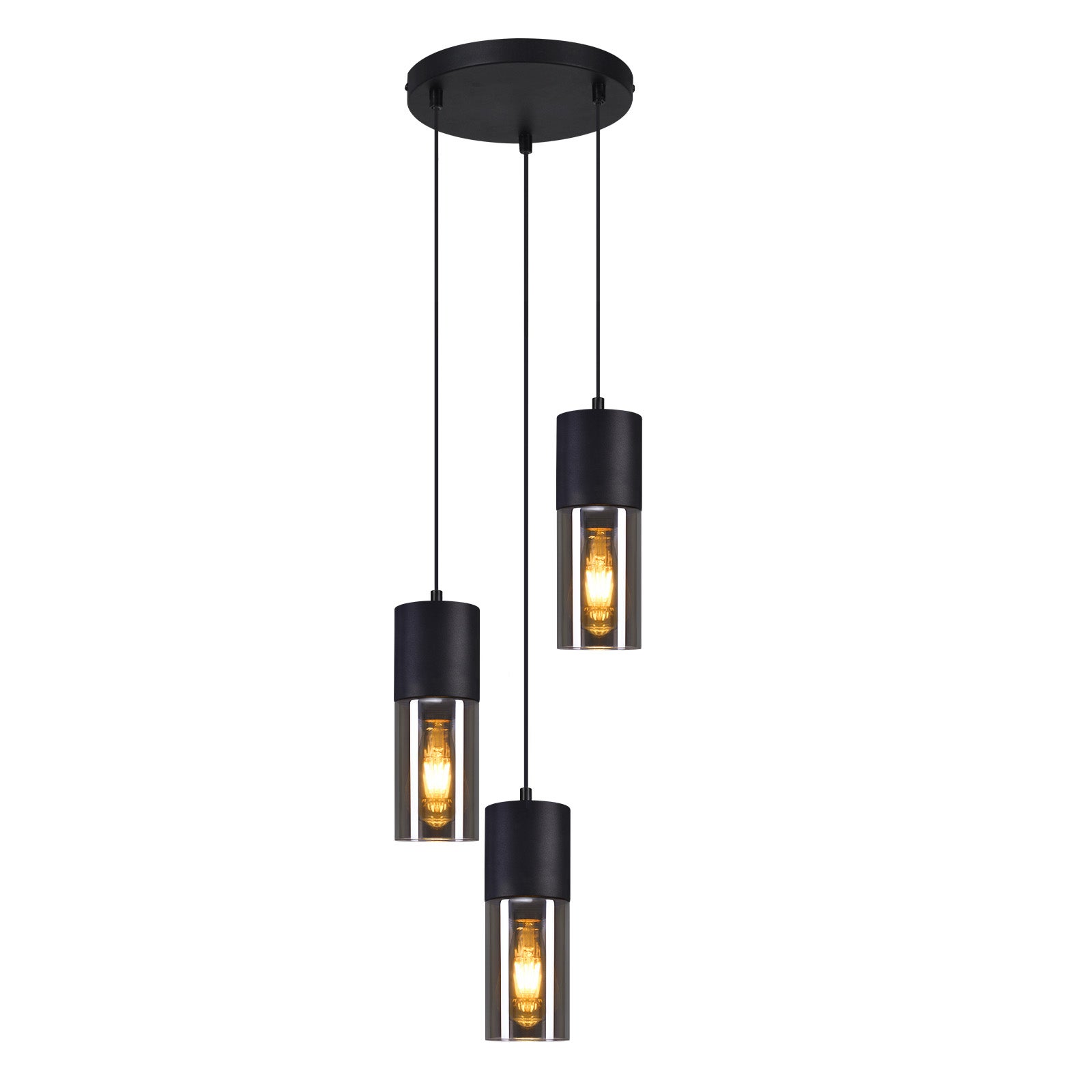 NETTLIFE Lampa wisząca 3 żarówki, lampa wisząca szklana E27, okrągła, czarna lampa wisząca LED