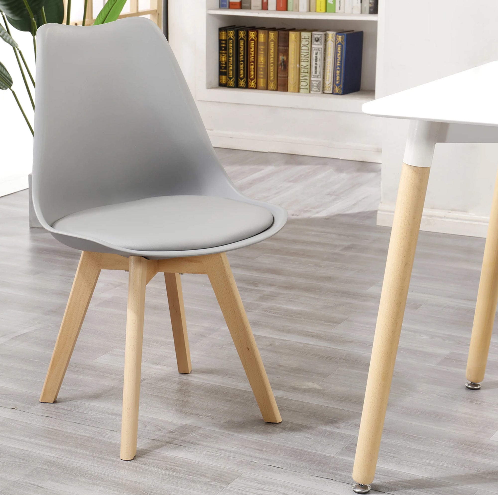 Set 4 Sedie Sala Da Pranzo Ufficio Con Gambe In Legno Di Faggio Schienale Ergonomico- Grigio - 4