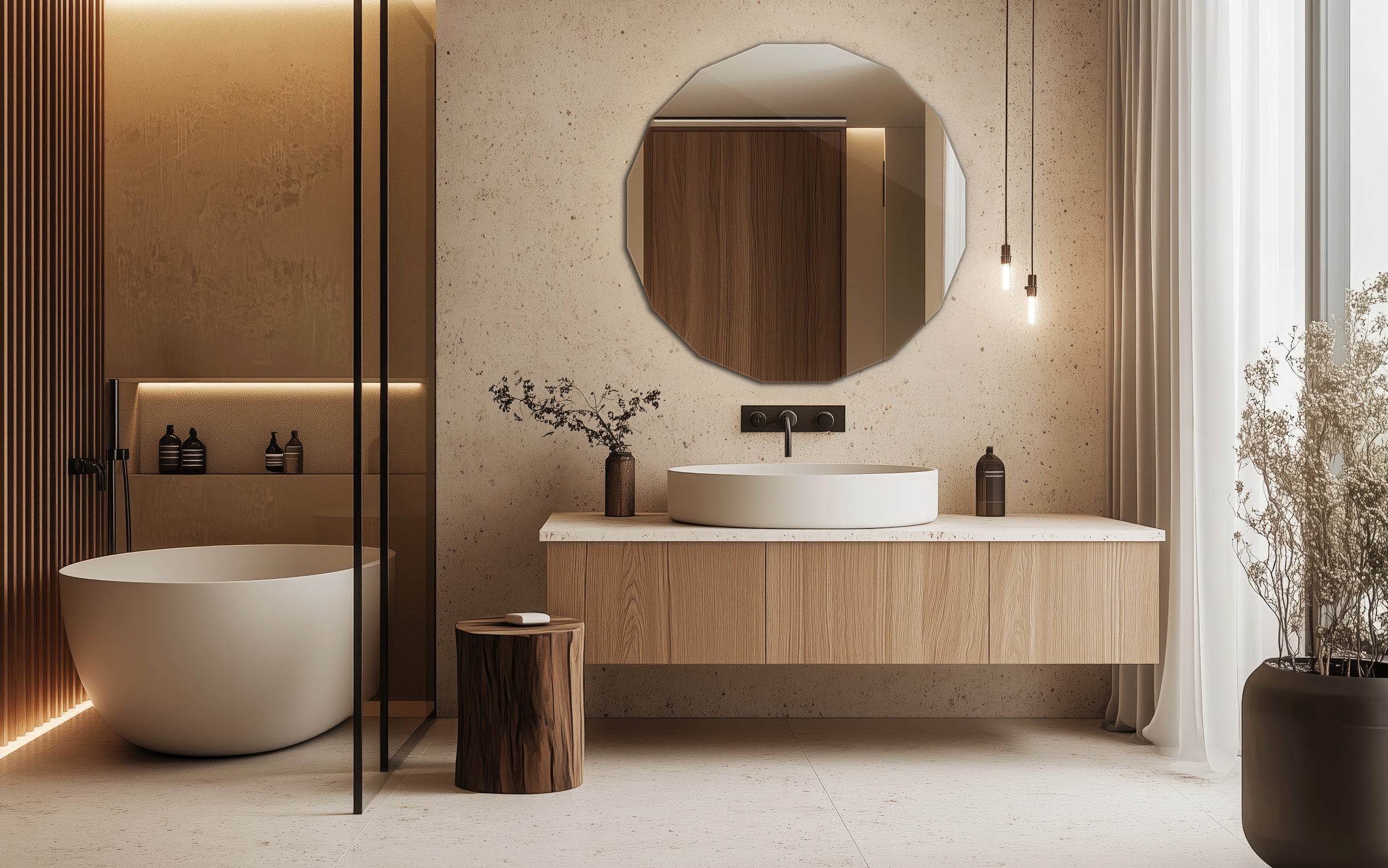 Specchio poligono rotondo decorativo per soggiorno, design moderno 50x50 cm, ArtPrintCave - 2