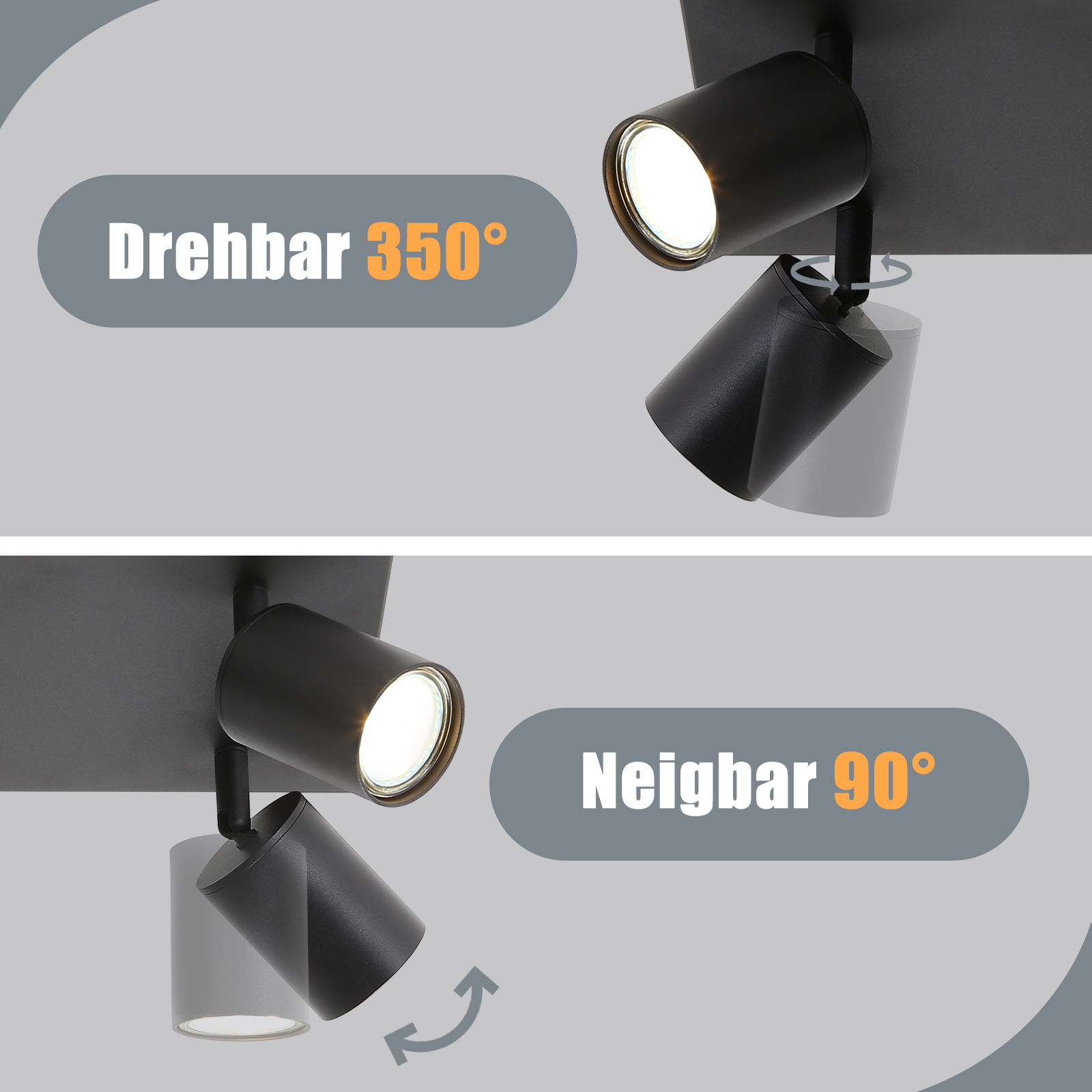 NETTLIFE 4 Focos de Techo LED Negros GU10 Orientables 330°, Moderno Industrial de Pared para Salón Dormitorio Cocina sin Bombilla - 3