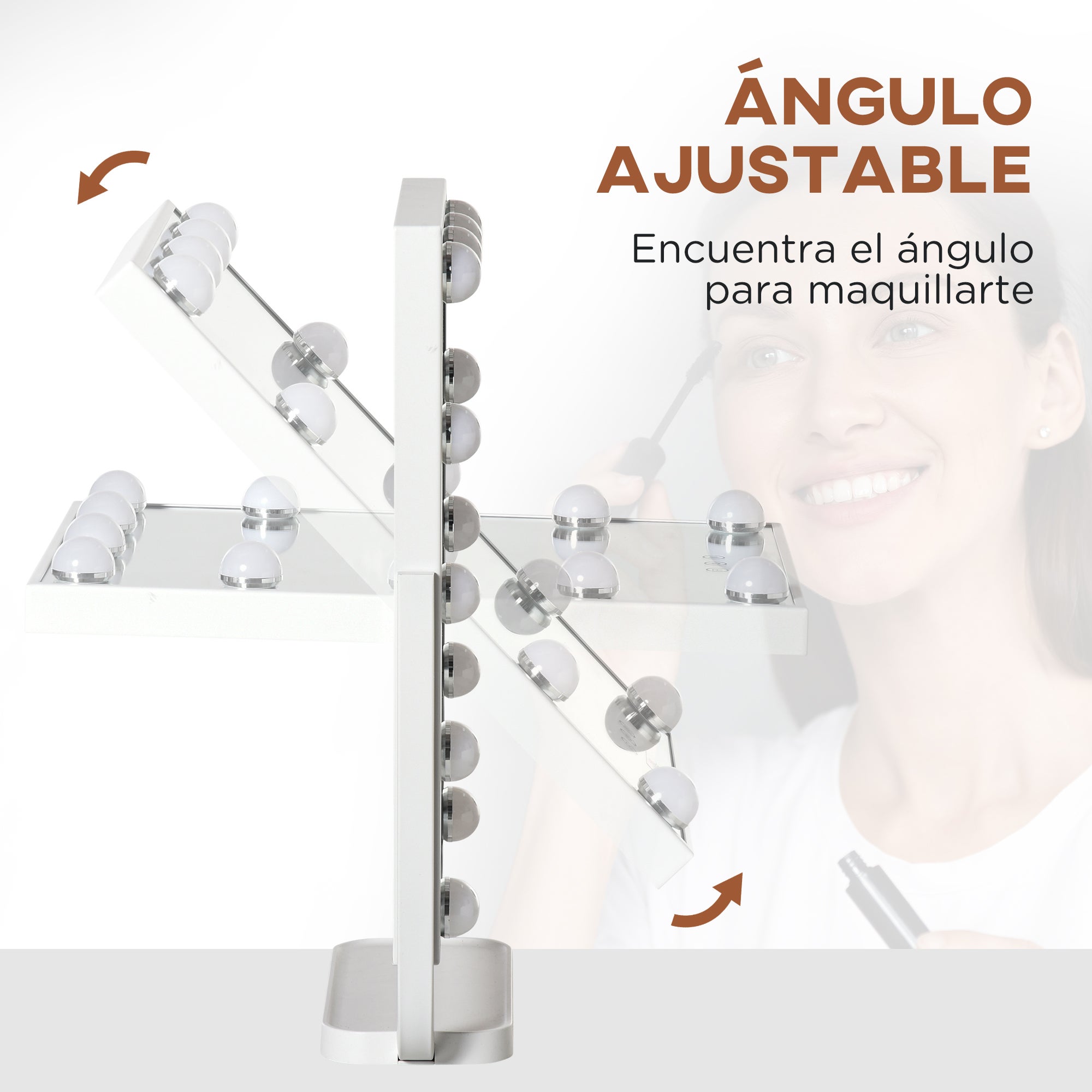 Miroir maquillage Hollywood léger 12 LED 3 modes, écran tactile lumineux réglable, fonction mémoire, chambre/salle bain, 32,8x11x47,4 cm, blanc - 8