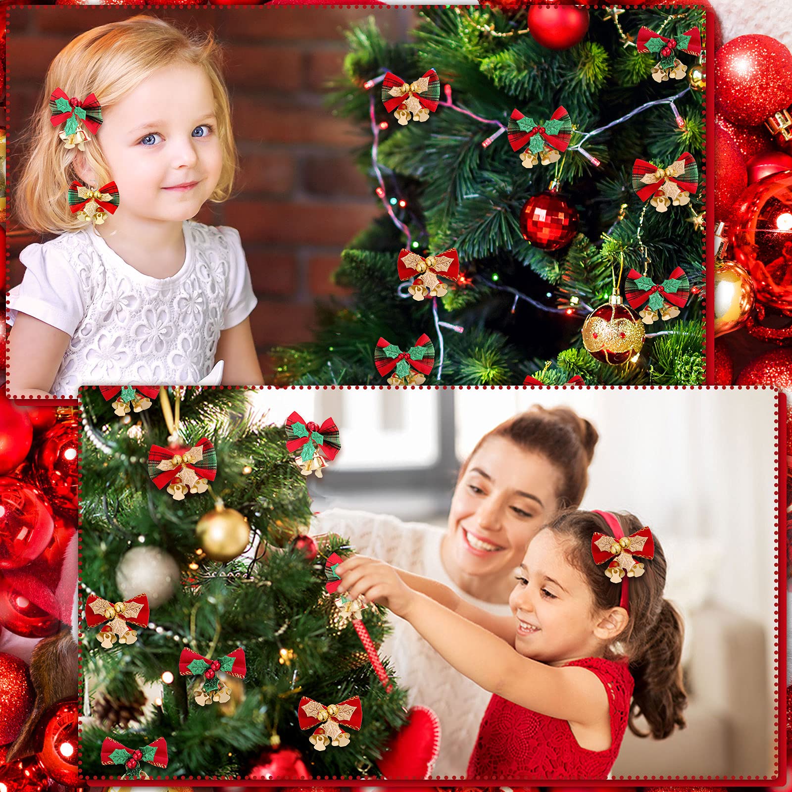 Mini nœud de noël avec cloches, 20 pièces, ornement artisanal, cadeau, décoration suspendue pour arbre de noël - 2