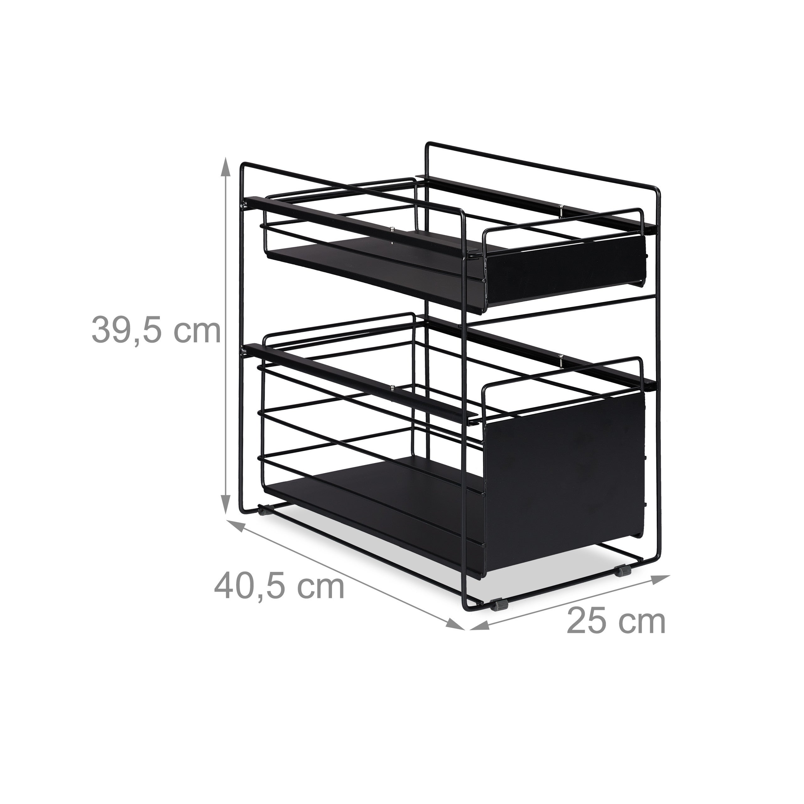 Organiseur de placard, 2 paniers, rangement cuisine et salle de bain, coulissant, HLP 39,5x25x40,5 cm, noir, Relaxdays - 4