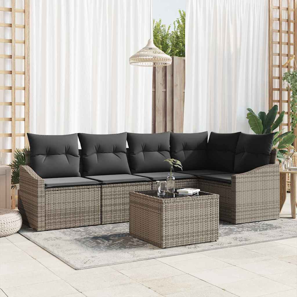 Zestaw Sof z poduszką 6 pcs Szary polirattan vidaXL