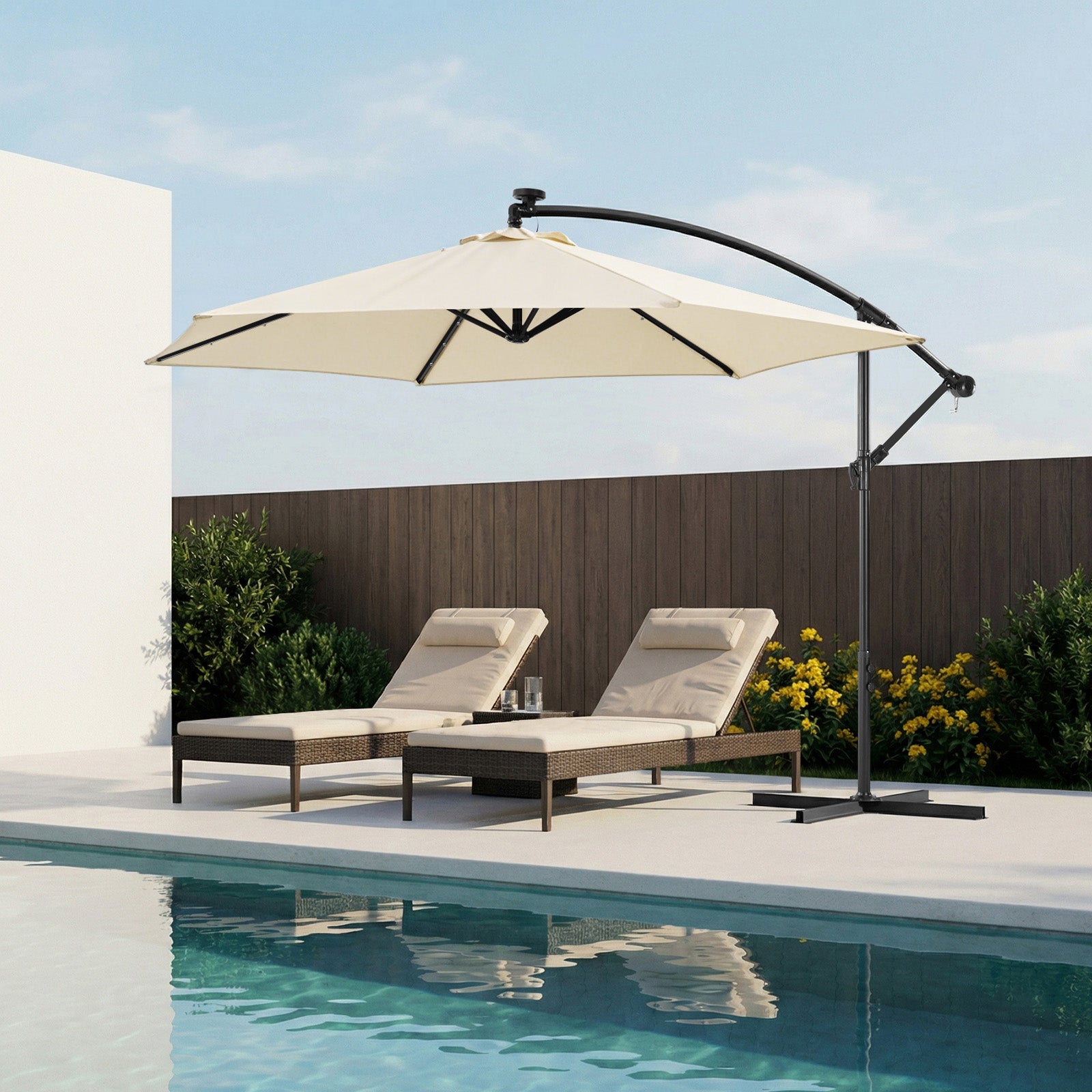 WOLTU Parasol Déporté, avec LED Solaire, Ф3m, Parasol de Jardin Extérieur, Hexagonal, Rotation à 360°, Beige - 2