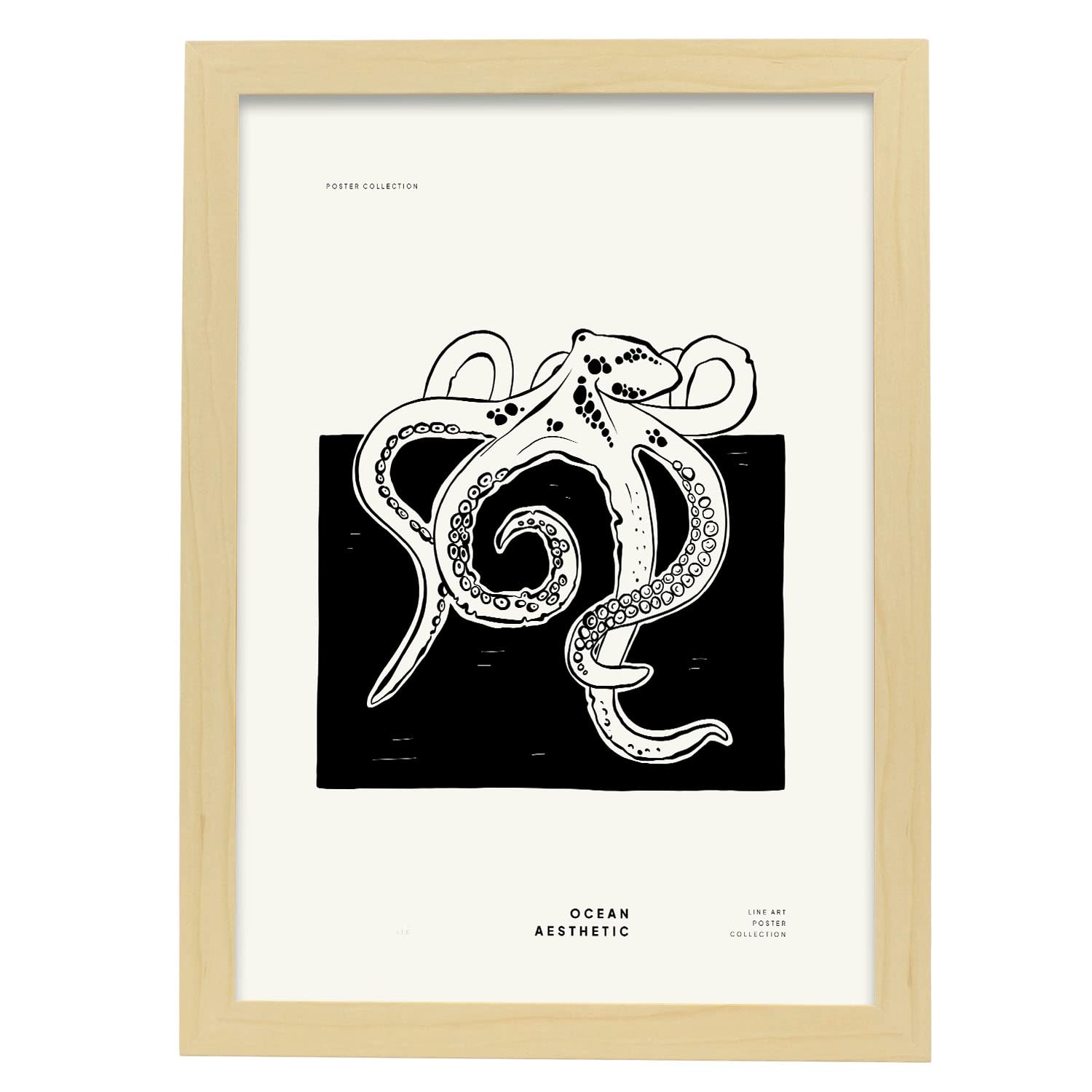Nacnic póster pop art abstracto. pulpo ilustraciones artísticas modernas para la decoración de interiores. con marco madera clara - a3