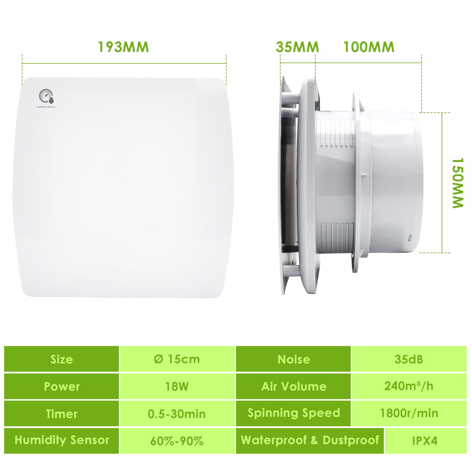 Ventilateur de salle de bain capteur d'humidité minuterie de ventilateur 100mm ventilateur mural toilette encastrée - 4