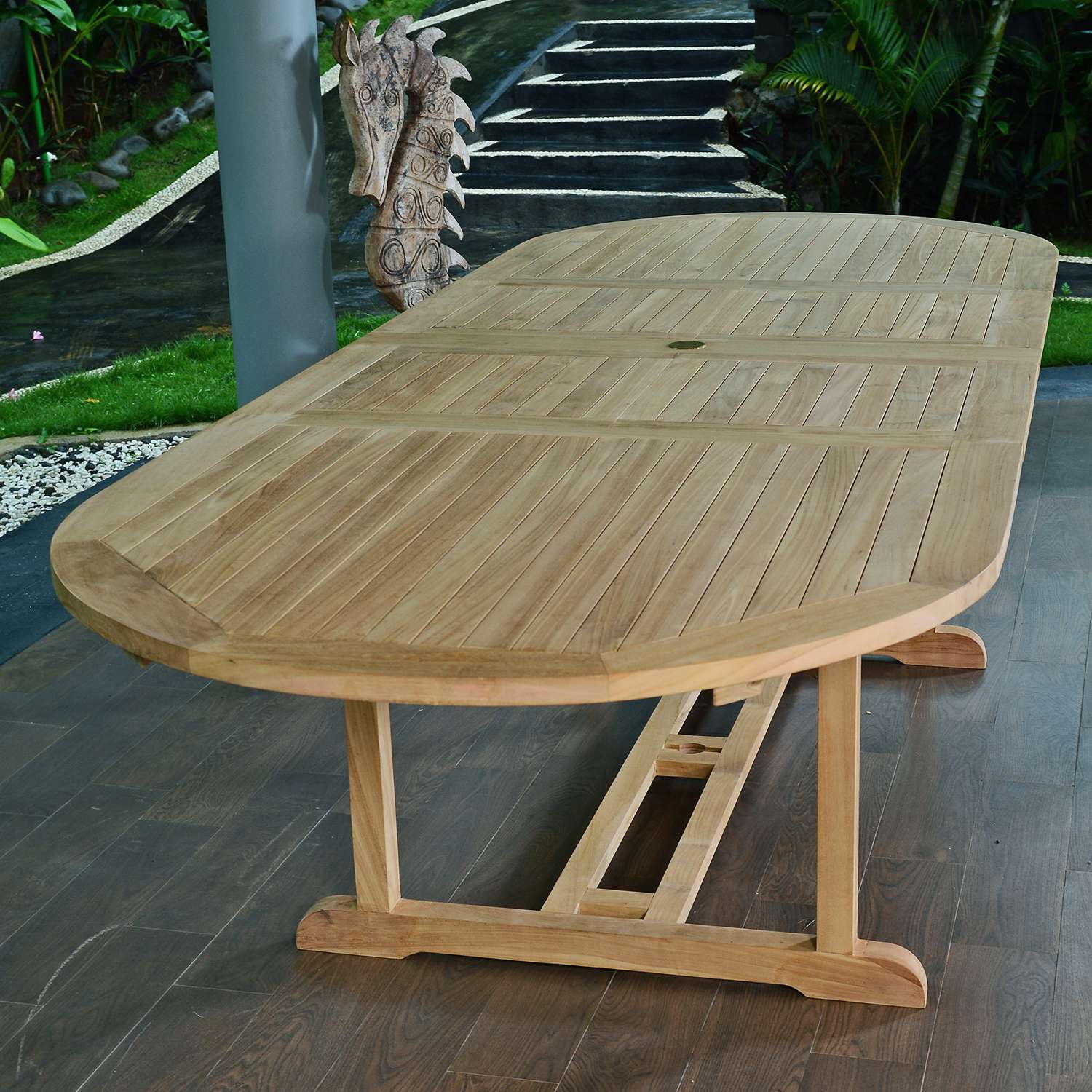 Table de jardin extensible ovale en Teck Marron 14 places - 3