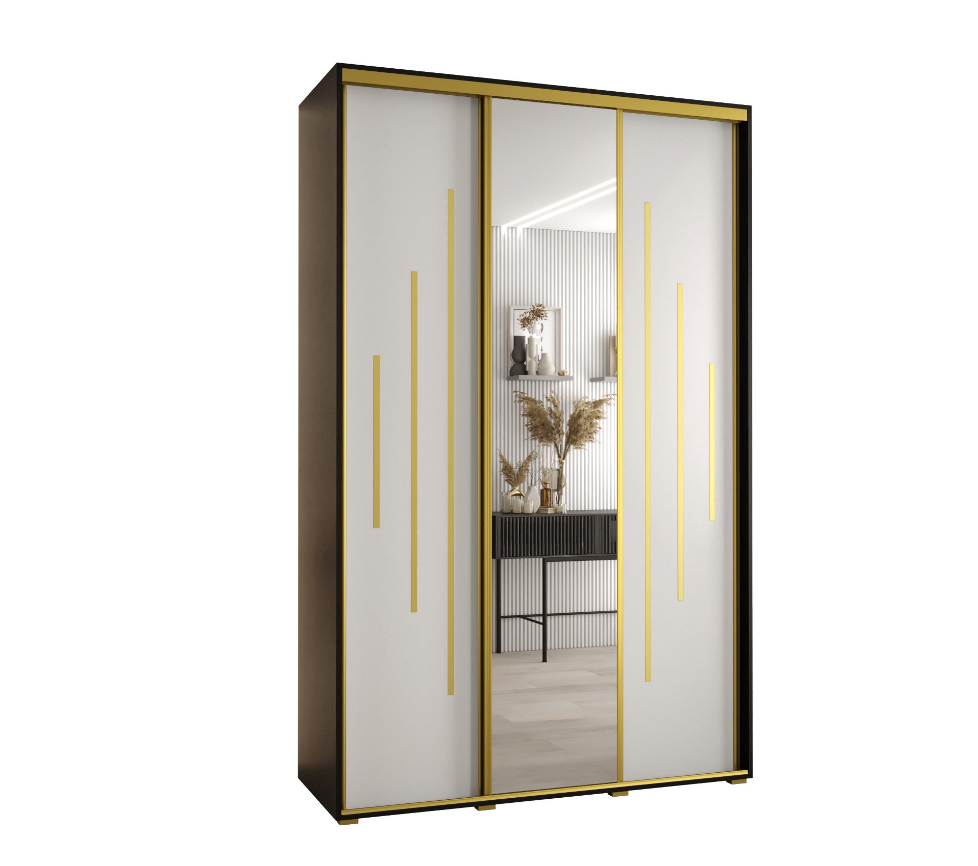Szafa przesuwna z lustrem wysoka Davos 13 160 x 60 x 235,2 cm czarny + biały + u. złoty - Abiks Meble