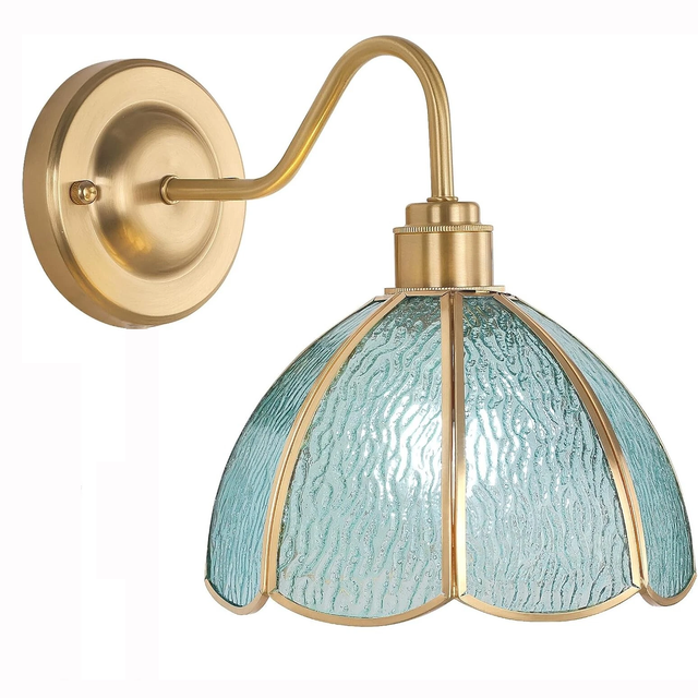 Kinkiet, lampka nocna w stylu vintage, mosiężne kinkiety z kloszem szklanym, kinkiet wewnętrzny (bez żarówki)