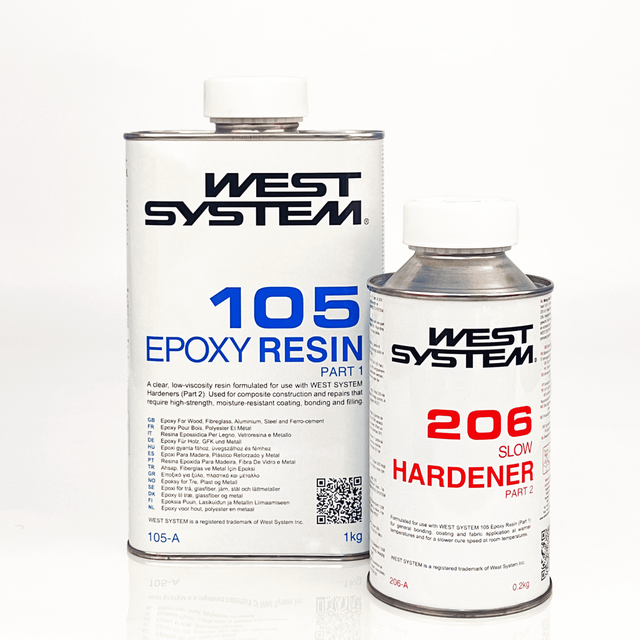 Kit résine époxy WEST SYSTEM 105/206 à durcissement lent pour stratification et collage bois & composite - 1,2 kg