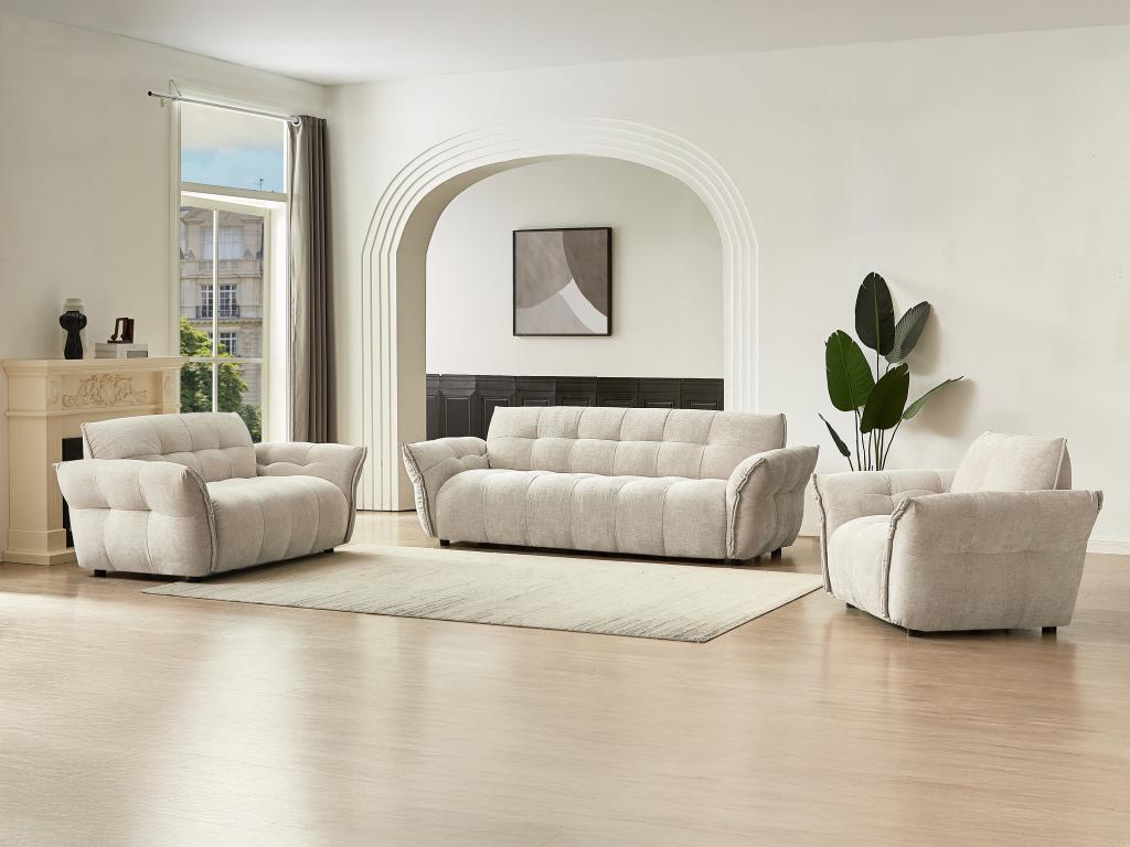 Canapé 3 places, 2 places et fauteuil en tissu chiné beige NAPIZO