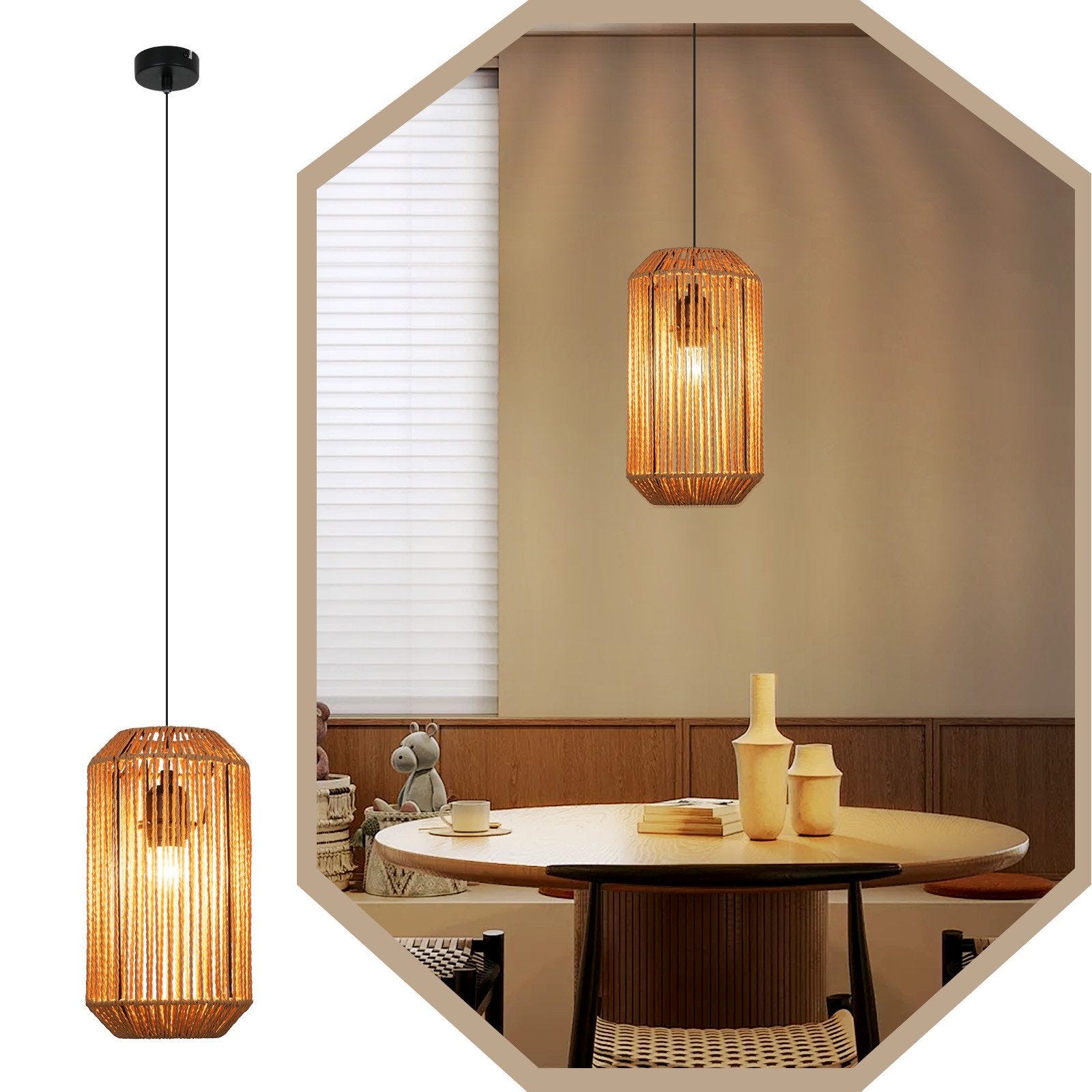 Supension Table NETTLIFE Suspension table à manger vintage 1 ampoule corde de chanvre ...