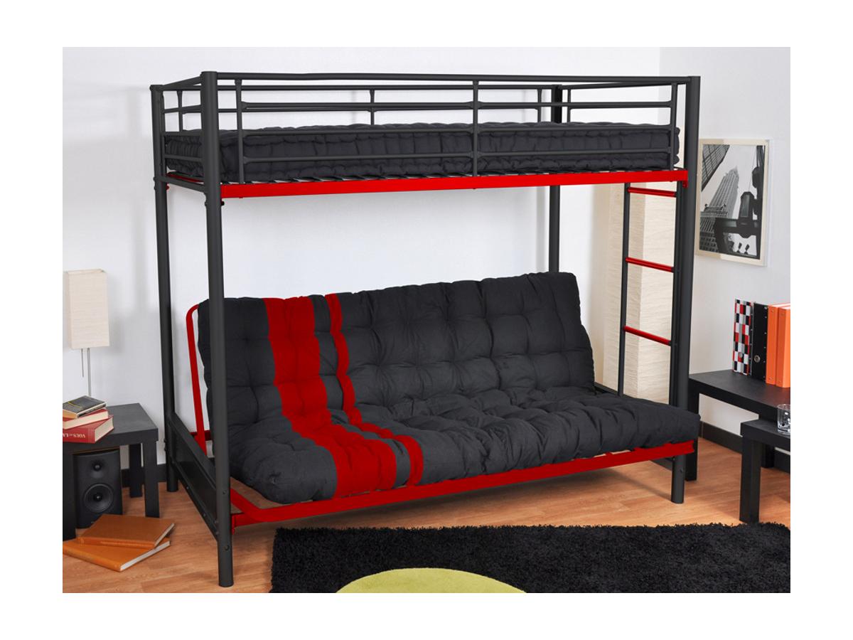 Futon japoński MODULO specjalna opcja kanapy z funkcją łóżka - 135 × 190 cm - kolor czarny i czerwony - 3