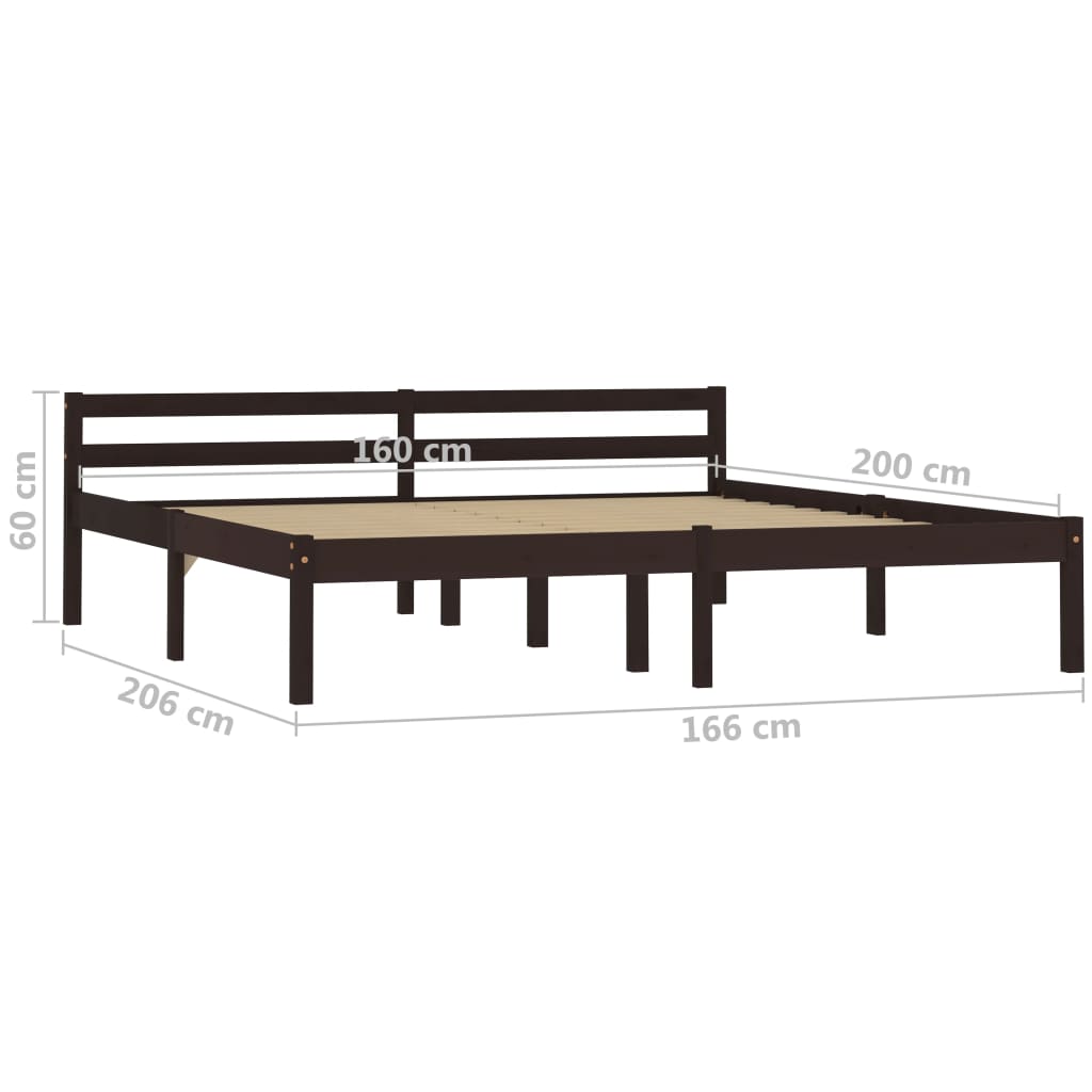Cadre de lit sans matelas marron foncé pin massif 160 x 200 cm - 7