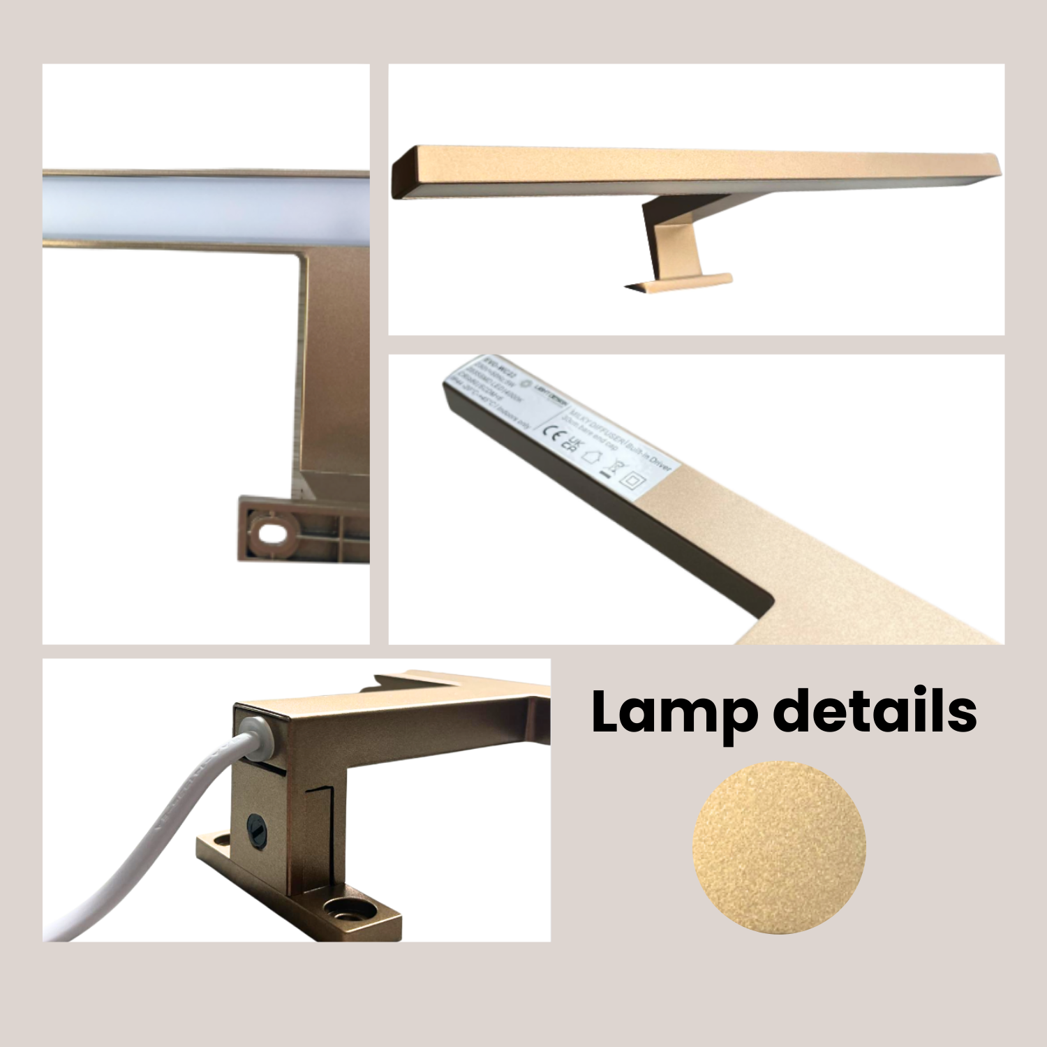 Applique LED 30 cm Pour Miroir de Salle de Bain – Lampe IP44 Étanche, Lumière Neutre Uniforme 4000K – Couleur: Golden Bronze - 2