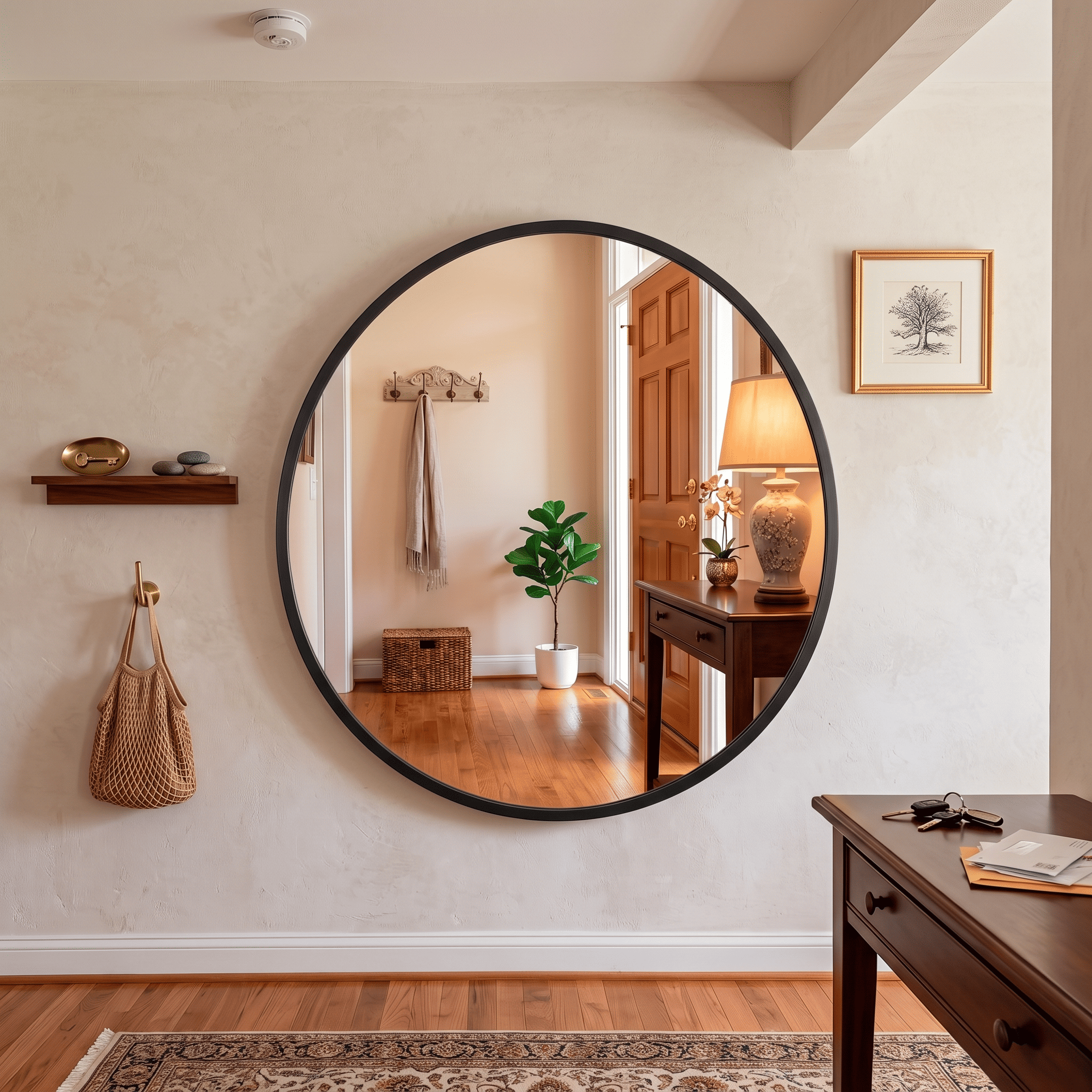 Espejo redondo de pared con marco de metal 80cm, NEGRO - Estilo moderno para baño, salón o entrada - 4