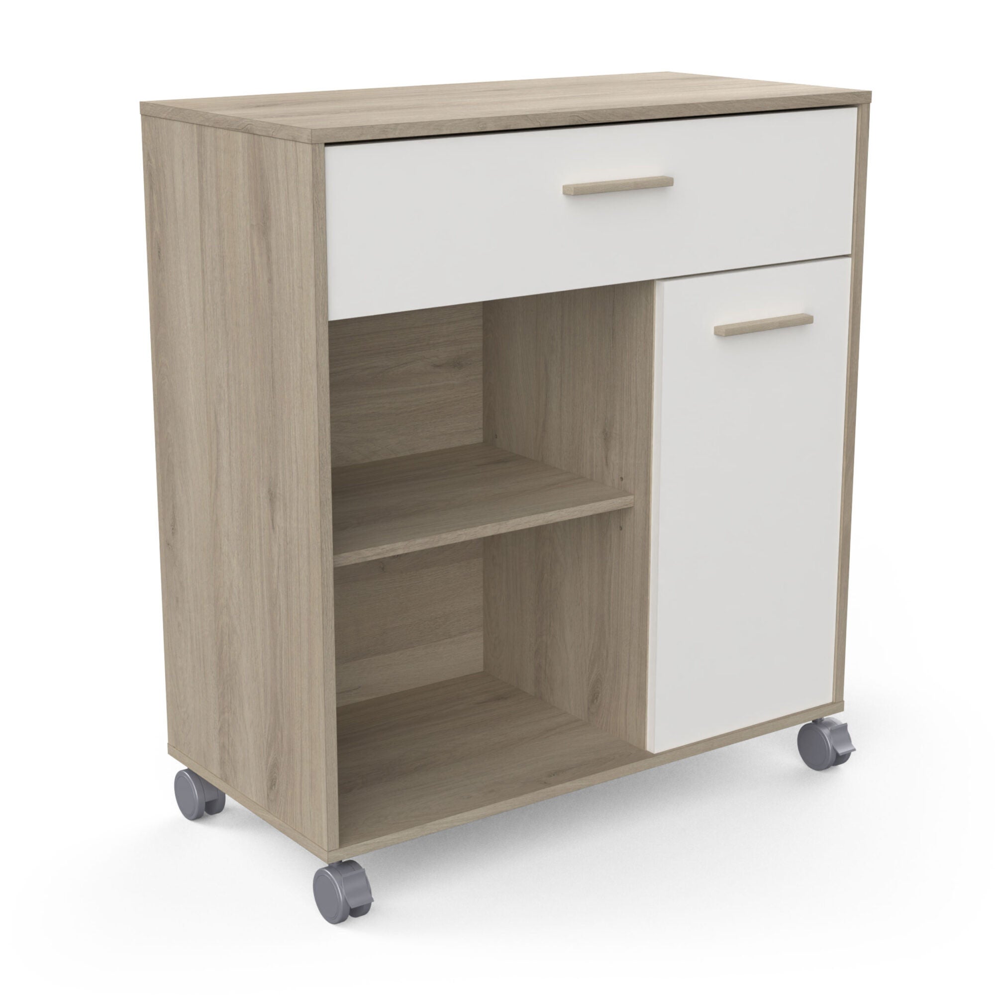 Demeyere Credenza Industriale 3 Ante 1 Cassetto – Rovere Chiaro E Grigio – 185,6 X 43,3 X 88,9 Cm – Made In France