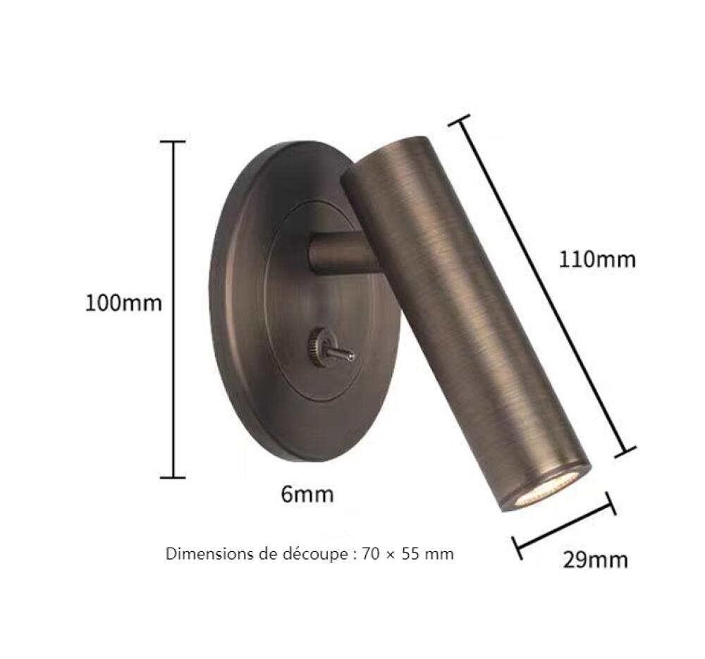 Applique murale LED réglable avec interrupteur - Applique de chevet pour chambre à coucher et salon - Luminaire encastré - 2