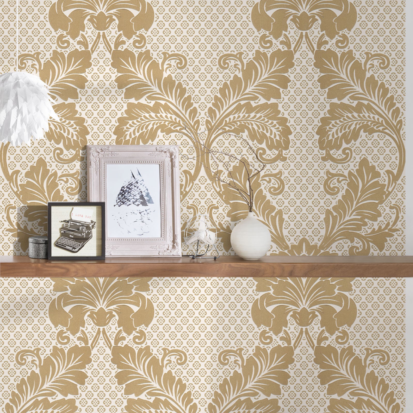 Papel pintado blanco con estampado dorado estilo floral papel pintado vinílico flores elegantes papel pintado barroco para sala de estar, oficina