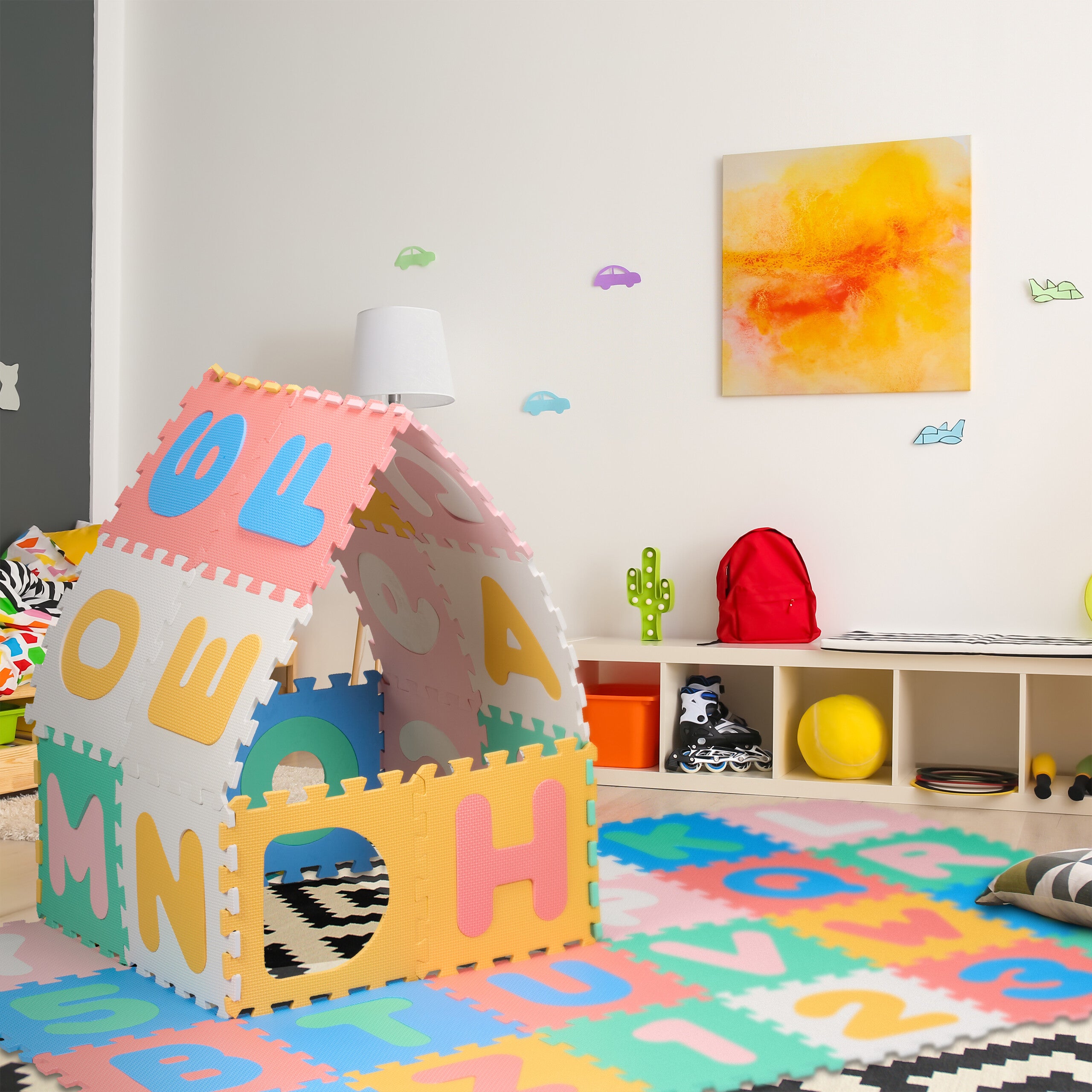 Relaxdays Tapis de jeu lettres & chiffres, 36 pièces, pour enfants, L x