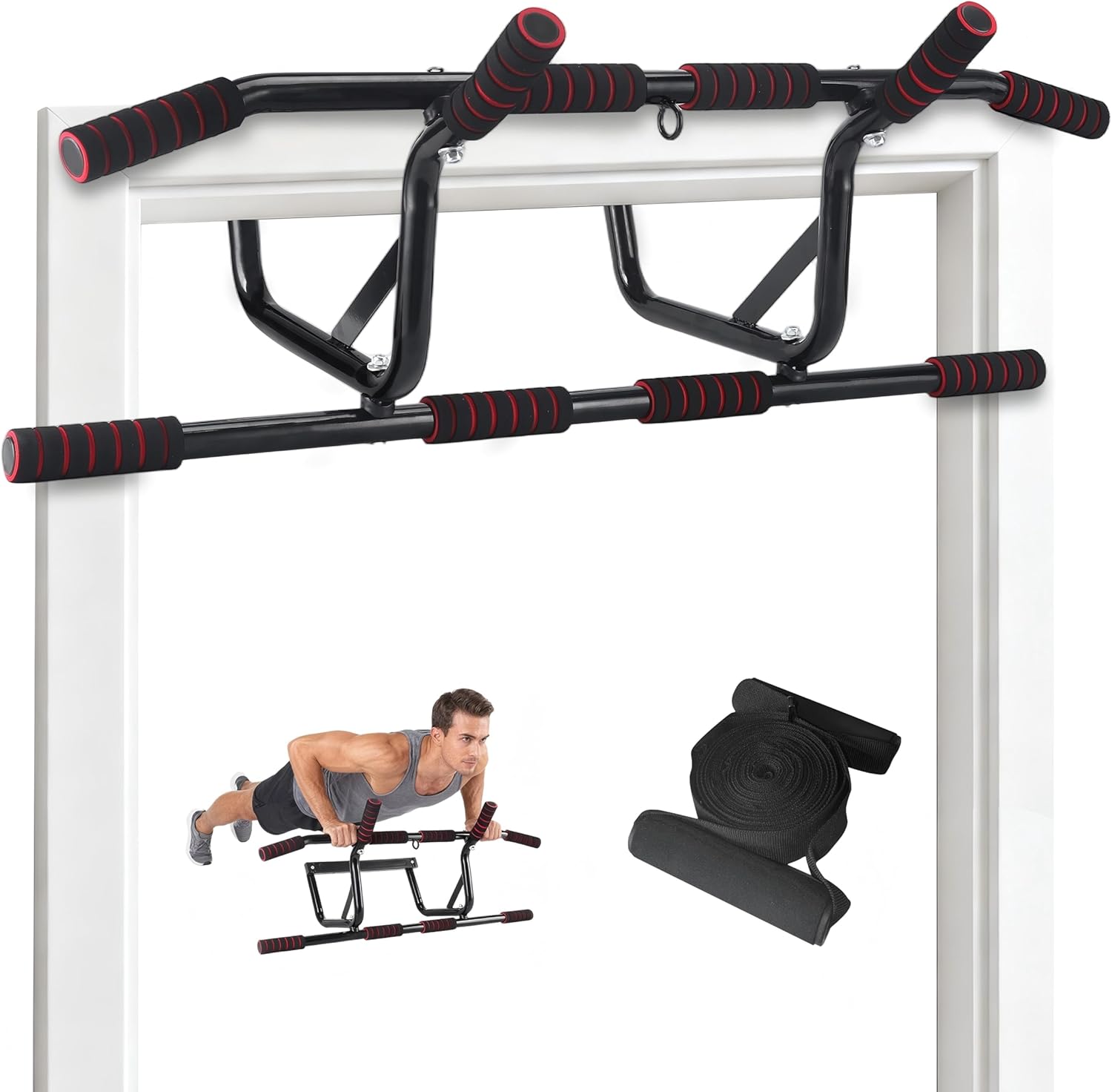 Drążek do podciągania Nettlife Door Frame – wiszący drążek do podciągania bez śrub z antypoślizgowymi, wyściełanymi uchwytami – 80–90 cm