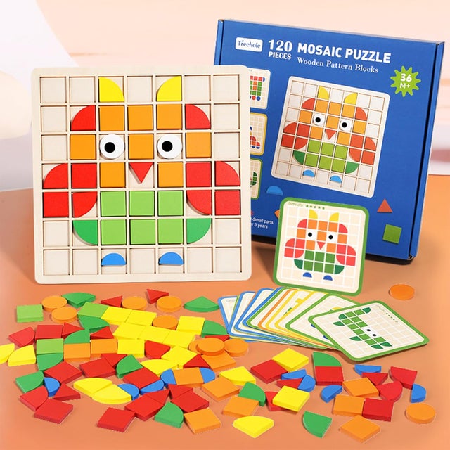 Puzzle Tangram en bois de 120 pièces en forme de mosaïque pour enfants, puzzle pour enfants de 4, 5, 6, 7 ans, jeux Montessori, jeux éducatifs po