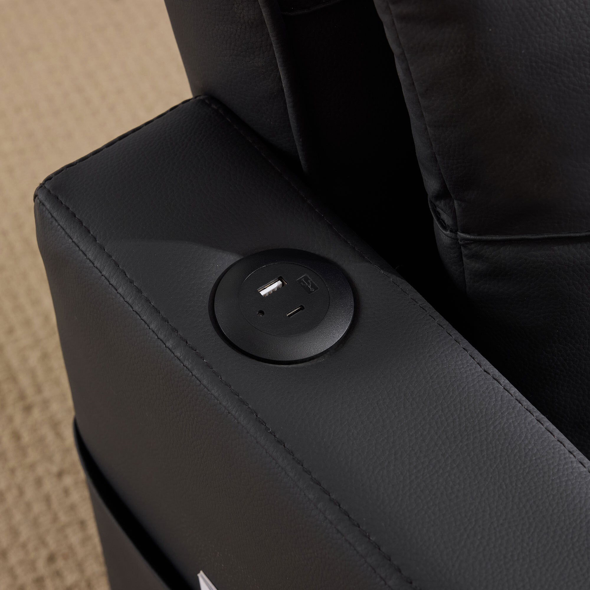 Canapé-lit simple convertible 3 en 1 avec porte-gobelets et port USB , Fauteuil avec 1 Oreiller, Poche de Rangement Latérale, Noir - 6