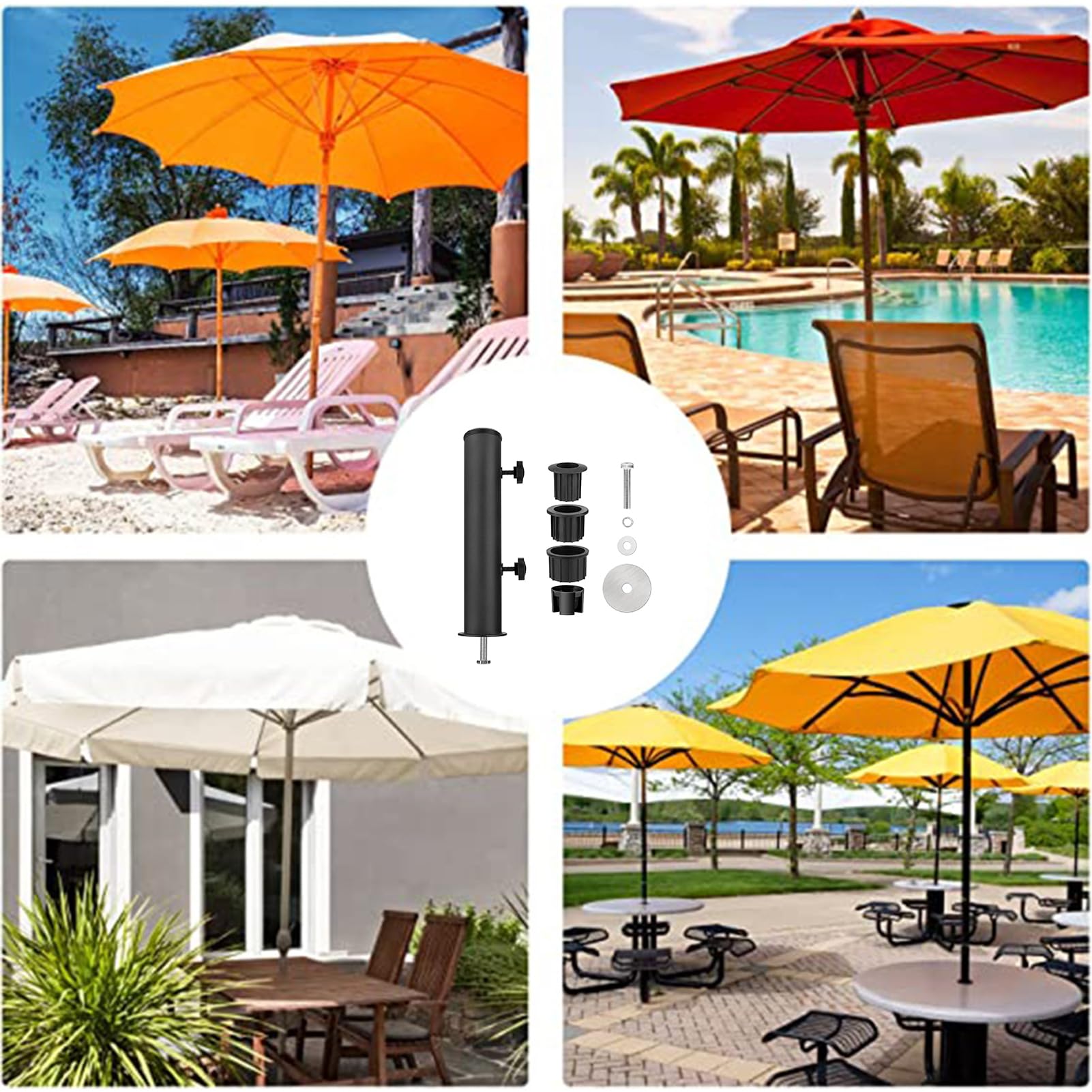 Kit de support de parasol universel avec tube d'insertion et manchon de fixation pour mât, pour extérieur et jardin, Noir - 5
