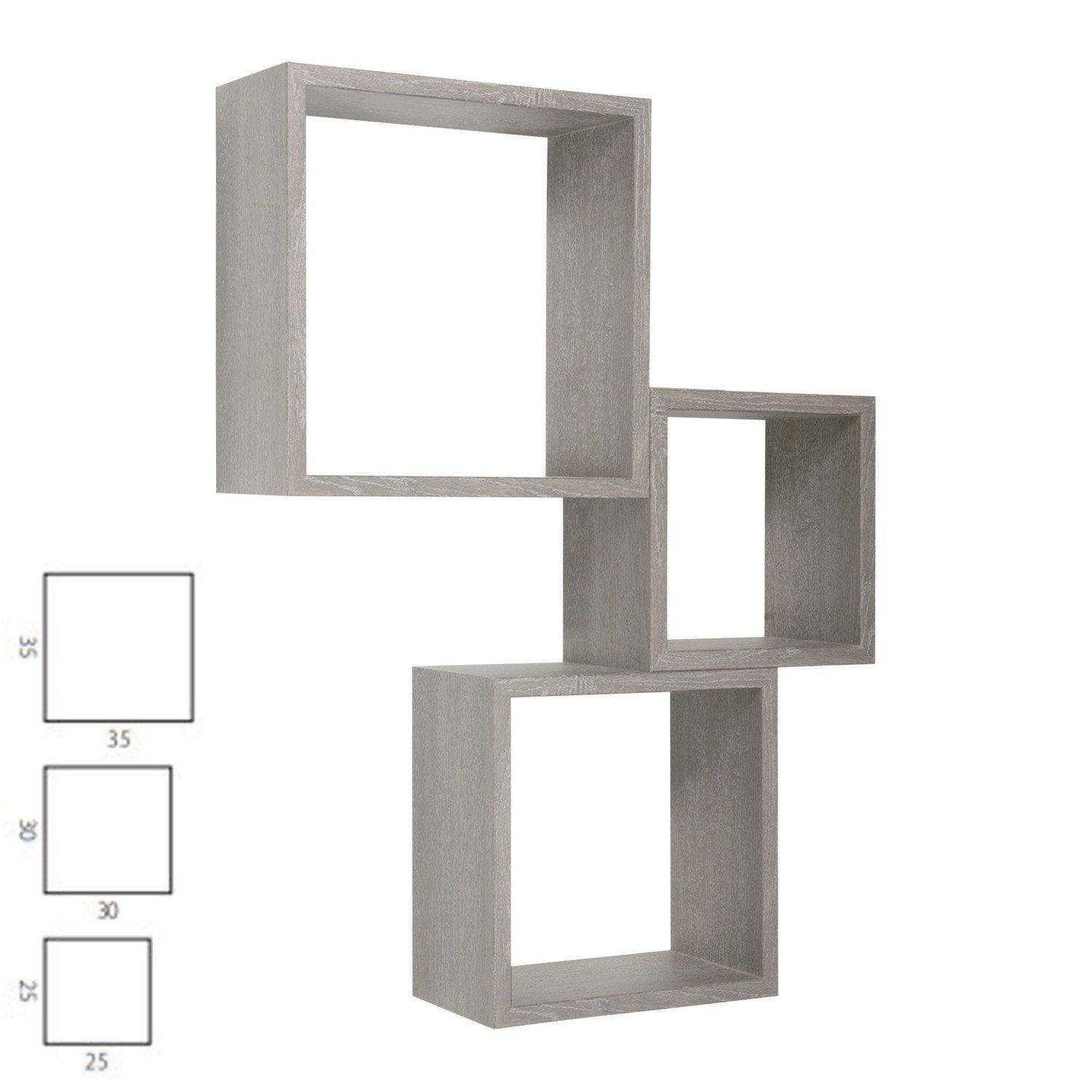 Étagères cubiques murales Lot de 3 cubes modulaires Chêne Gris mod. InCubo - 3