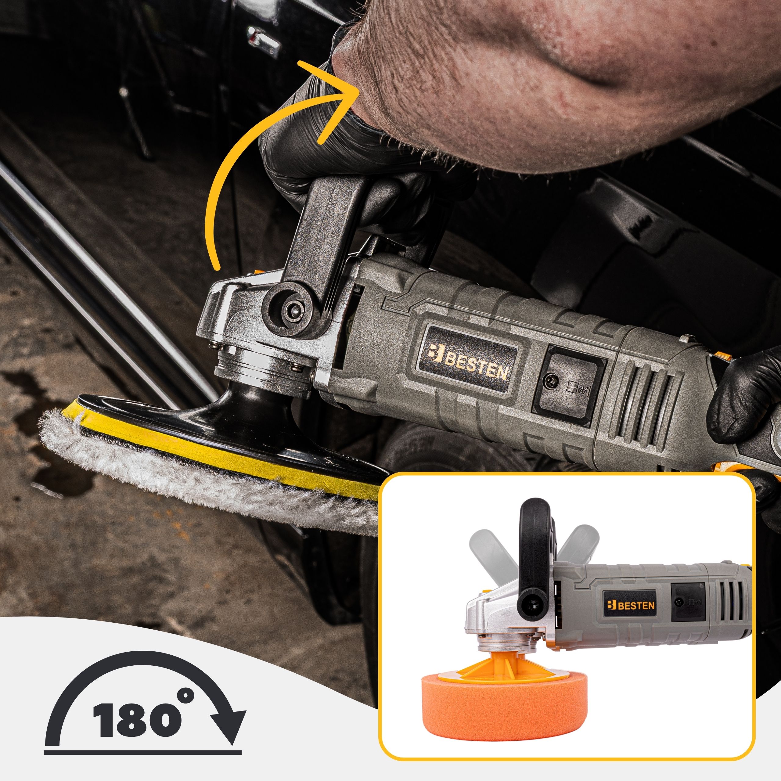 Polisseuse d'angle filaire Ø 180 mm 1400 W variateur de vitesse M14 kit de polissage BESTEN BE-2868 - 8