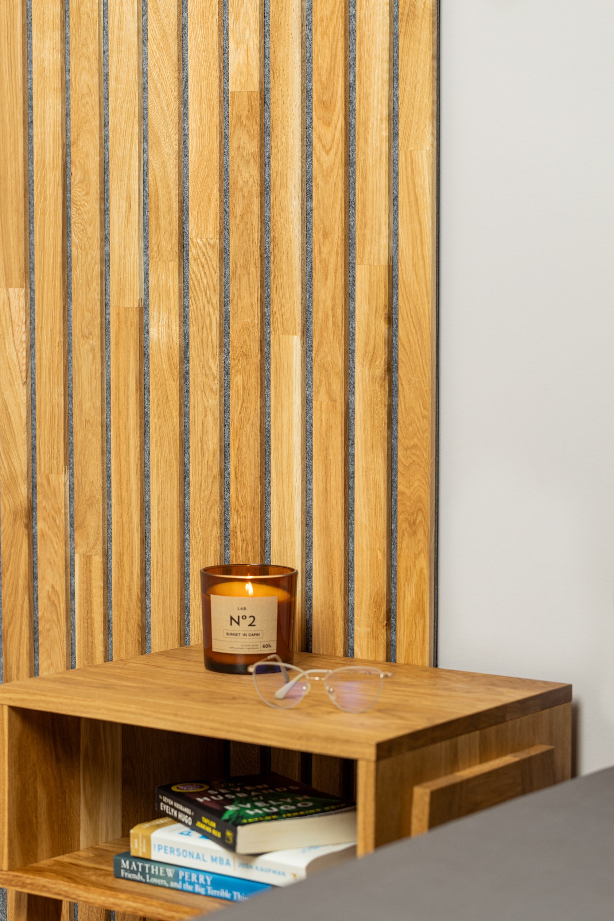 Lot de 2 Panneau Tasseau Acoustique en Bois - Chêne Naturel - 2400x600mm - Lattes 40mm, Support en Feutre Gris - 4