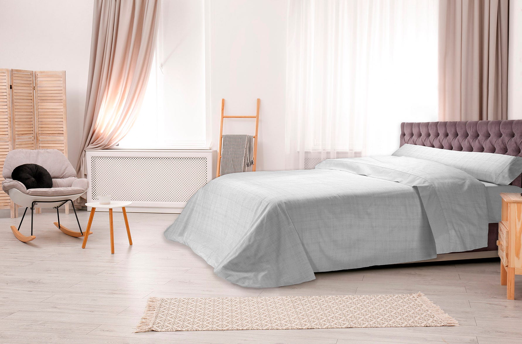Parure de draps 3 pièces coton Chalet Winter gris pour lit 1 place Parure de draps 3 pièces coton Chalet Winter gris pour lit 1 place