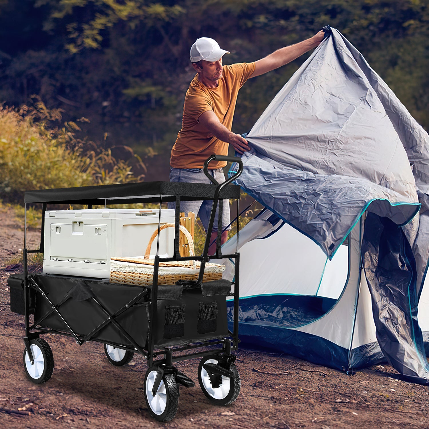 Chariot Pliable avec Toit Chariot de Transport capacité de Charge de 80 kg Noir - 6