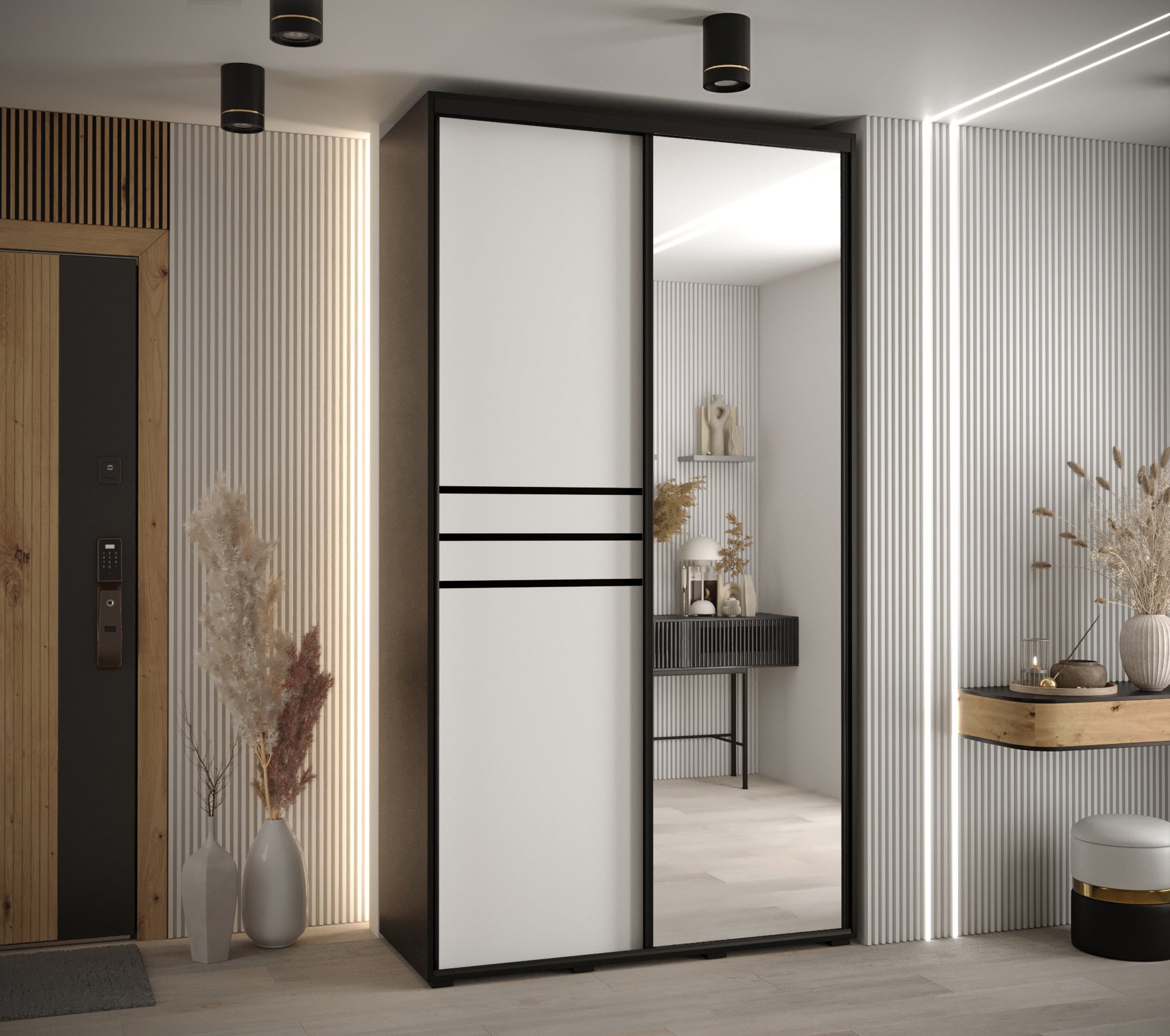Szafa przesuwna z lustrem wysoka Davos 11 130 x 60 x 235,2 cm czarny + biały + u. czarny - Abiks Meble - 2