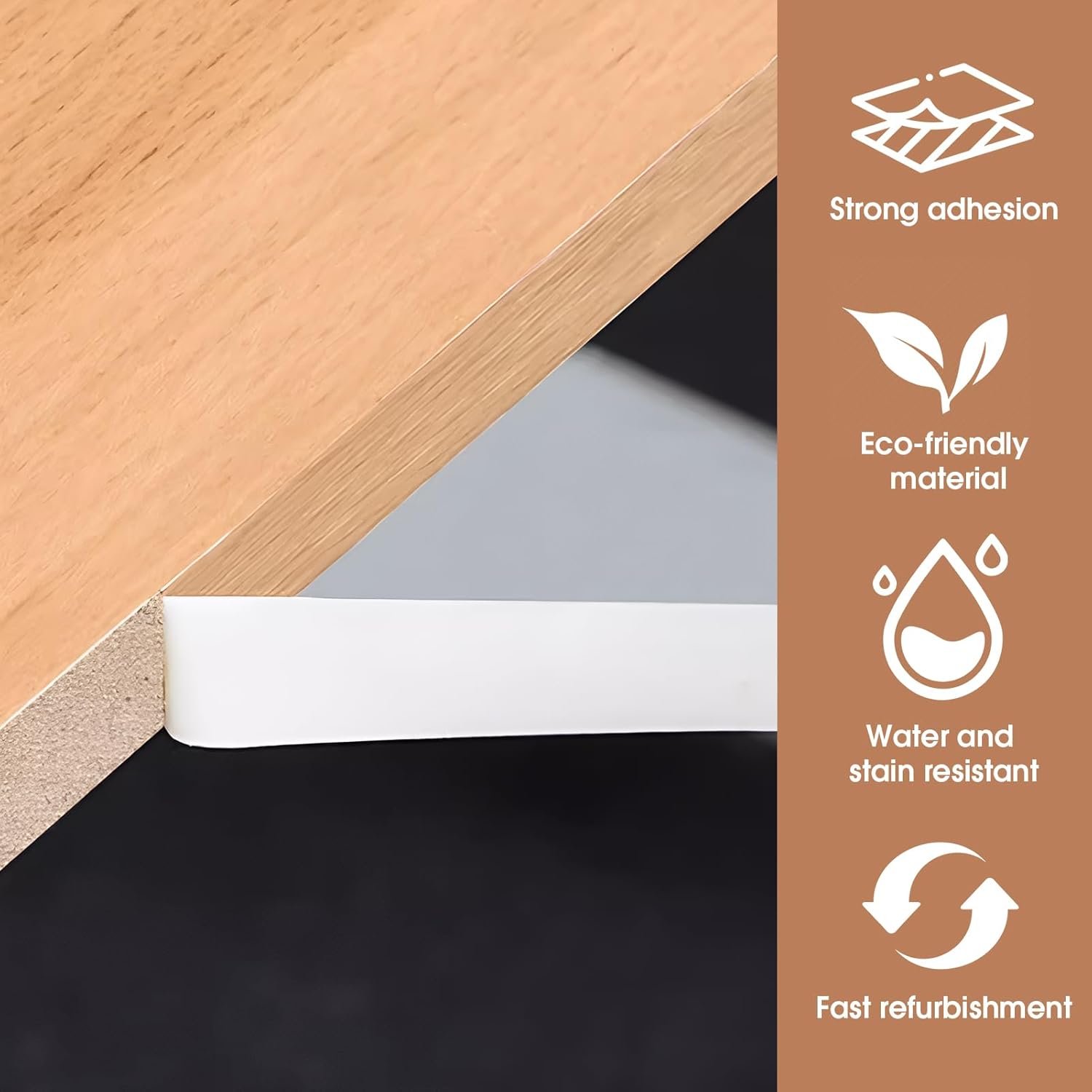 18 mm x 10 m Ruban adhésif en bois Bande de bordure autocollante pour bureau, meubles et bricolage - 2