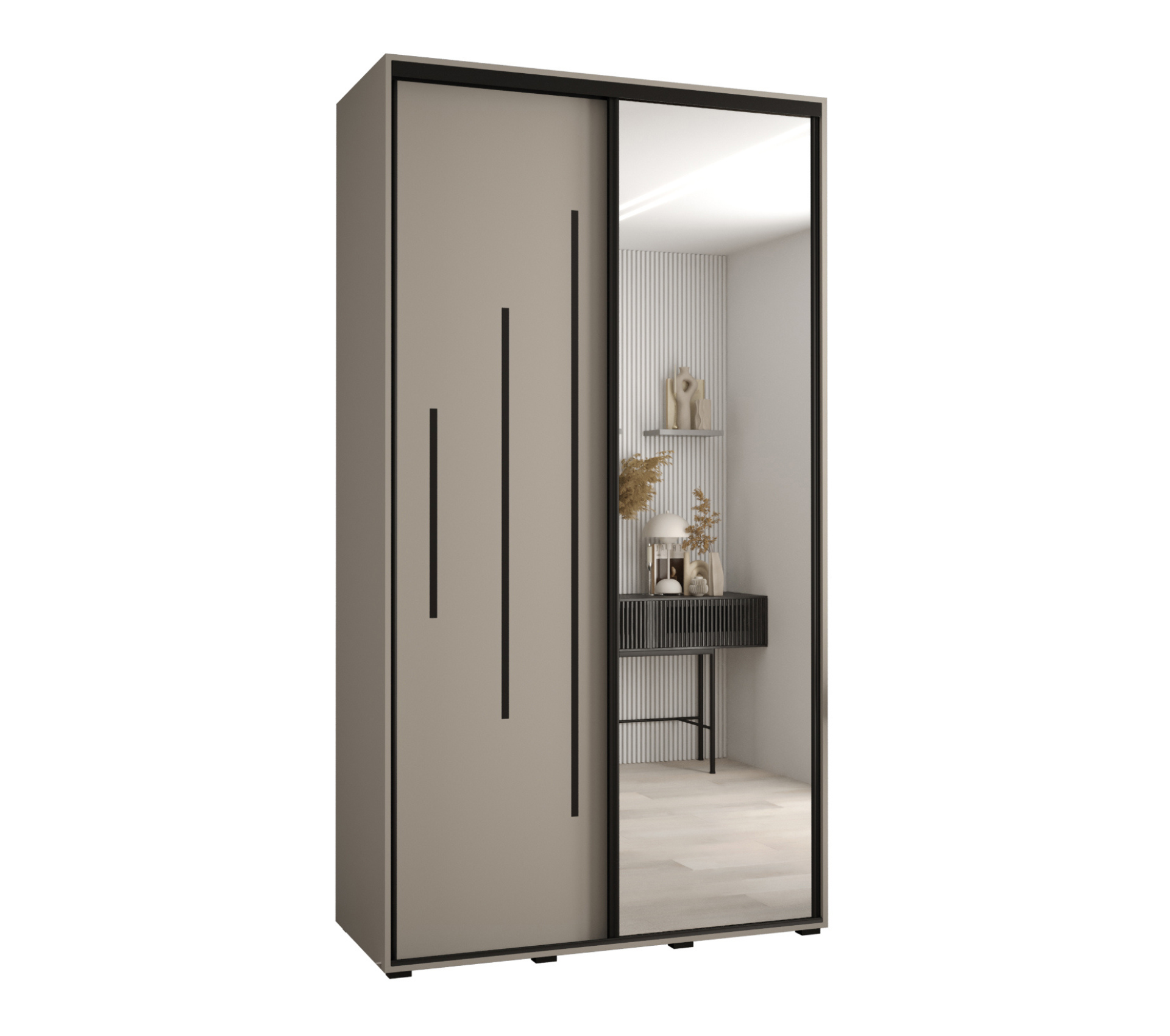 Szafa przesuwna z lustrem wysoka Dakota 13 140 x 45 x 235,2 cm kaszmir + u. czarny - Abiks Meble