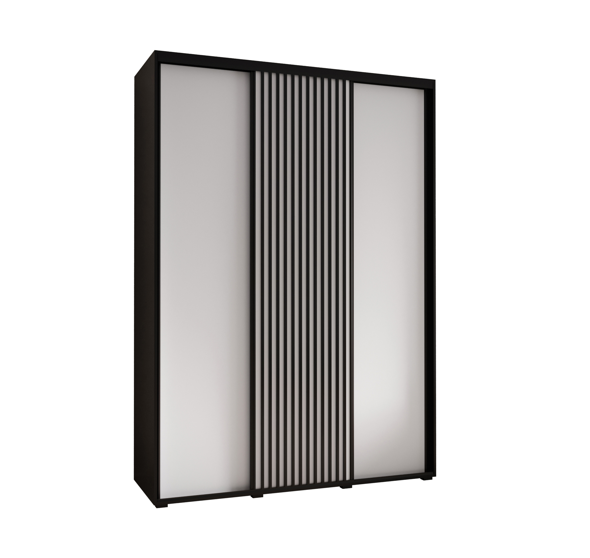 Szafa przesuwna wysoka Lanko 1 180 x 60 x 235,2 cm czarny + biały + lamele czarny - Abiks Meble