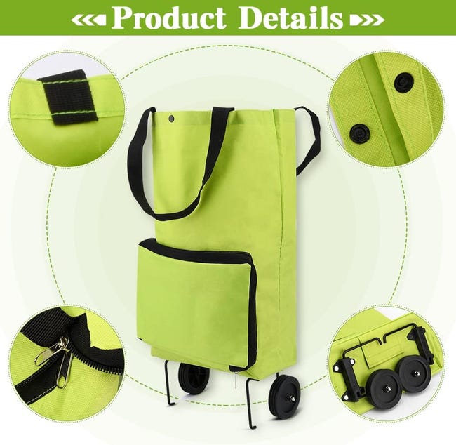 Sac de Courses Pliable à roulettes, Chariot de Courses Pliable