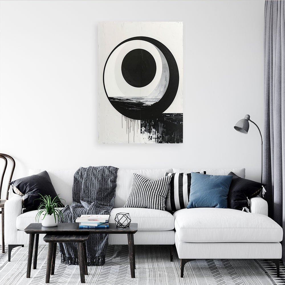 Obraz do salonu biura sypialni, Abstrakcja Czarno Biała Forma Okręg Infinity 40x60 - 2