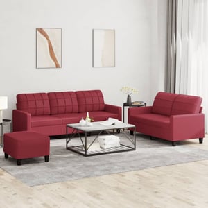 Lot De 3 Canapés En Cuir Bordeaux - 3 Places Chacun - Occasion - Dimensions 185x91x87 Cm