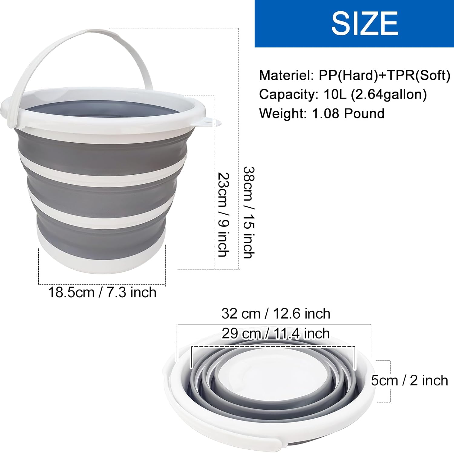 1 * Secchio pieghevole - Secchio da 10 litri (2,6 galloni) per la pulizia con maniglia - Plastica pieghevole e portatile | Leroy Merlin