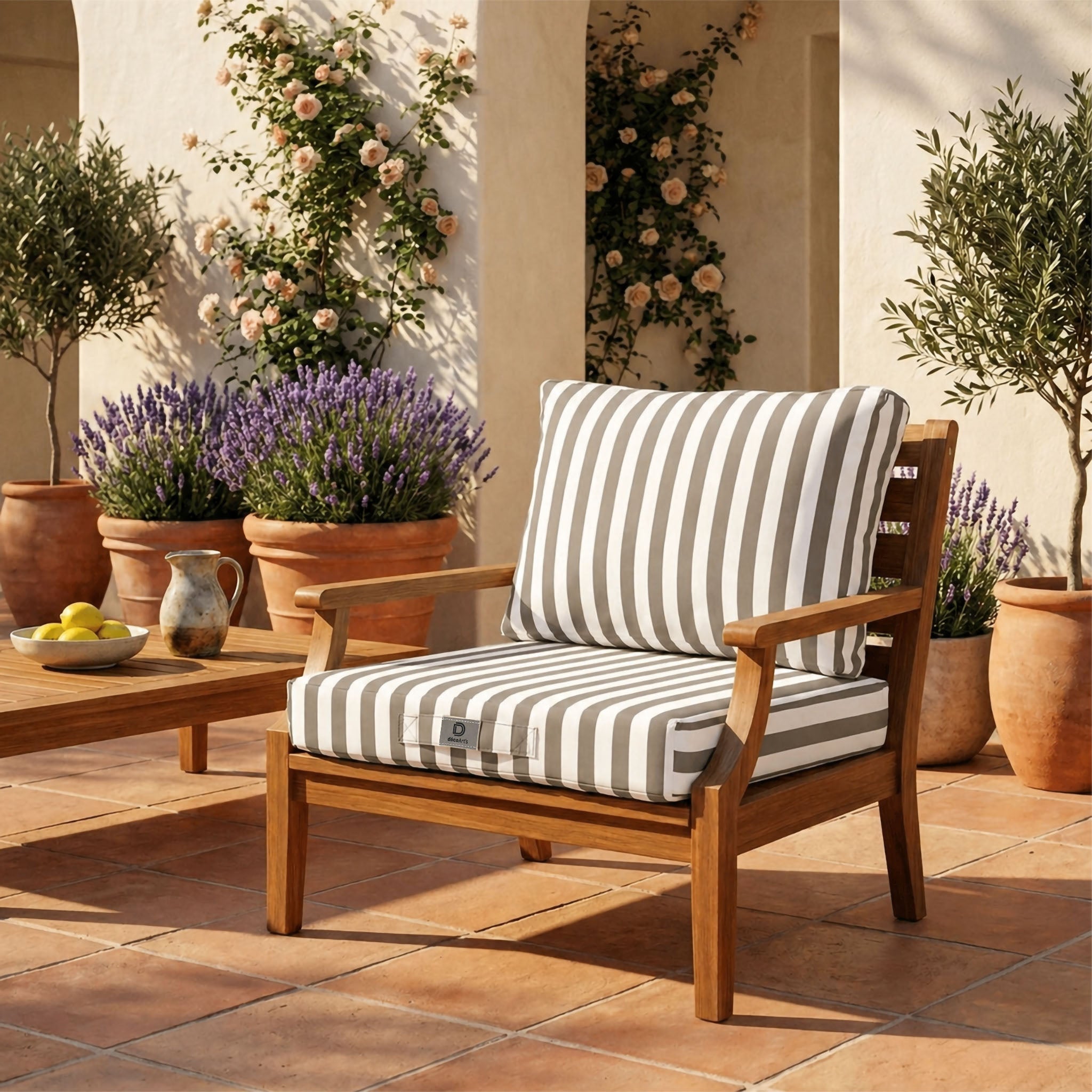 Coussins pour salon de jardin déhoussable 60x60cm Rayure beige - 2