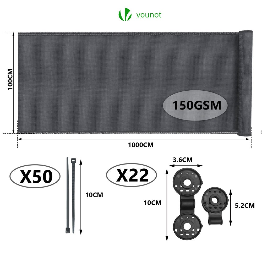 Brise vue occultant en HDPE 150g/m² 1x10m avec attaches de fixation anthracite VOUNOT® - 2