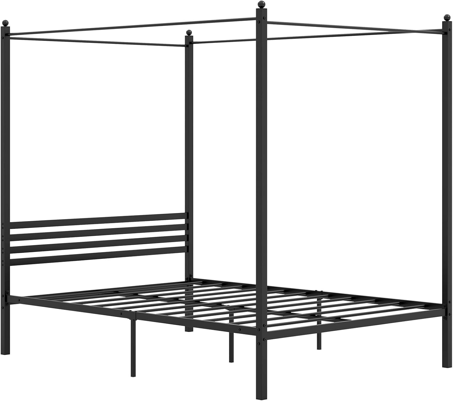 Rama Łóżka z Baldachimem, Łóżko 140x200 z Metalowym Stelażem i Schowkiem, Podwójne Łóżko z Solidnym Stelażem z Listew, Nośność 300 kg, 146x208x190 cm